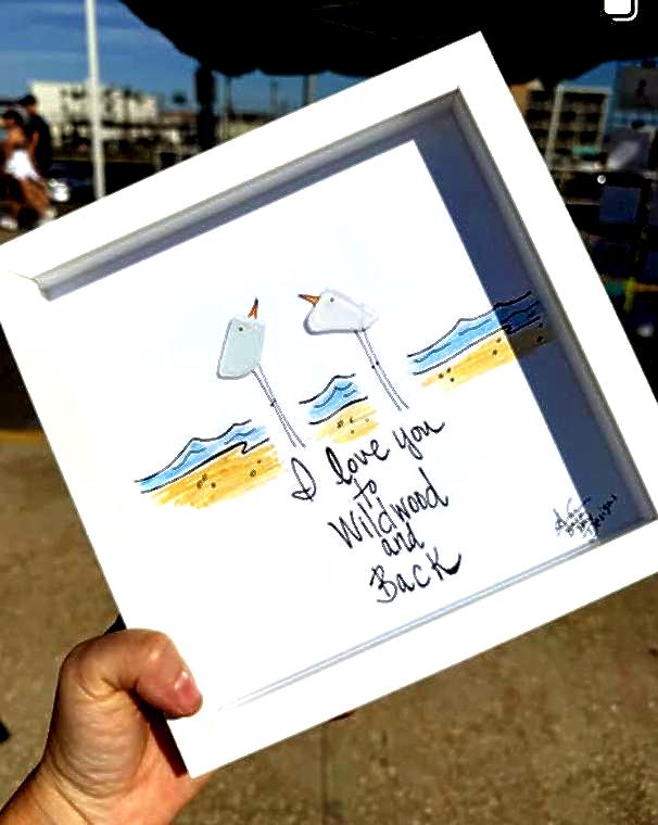 I Love You To Wildwood and Back - Sea Glass Art, Coastal New Jersey, 8x8 Framed