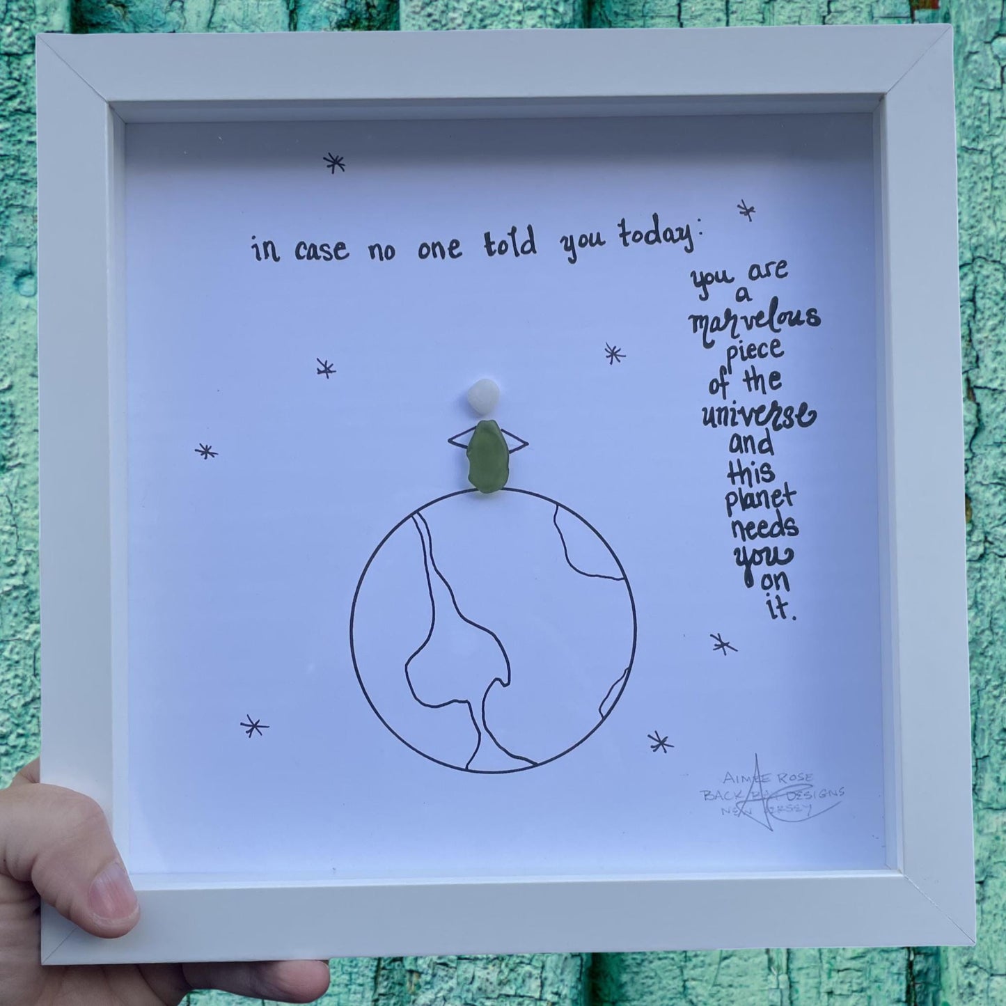 Framed artwork with text Marvelous encouragment gift of sea glass art