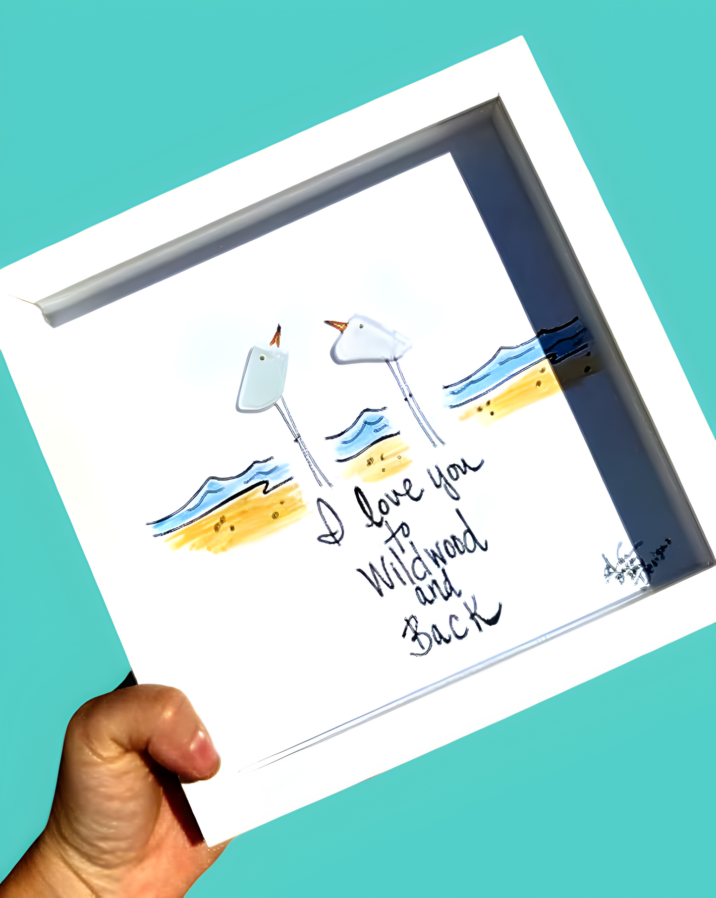 I Love You To Wildwood and Back - Sea Glass Art, Coastal New Jersey, 8x8 Framed
