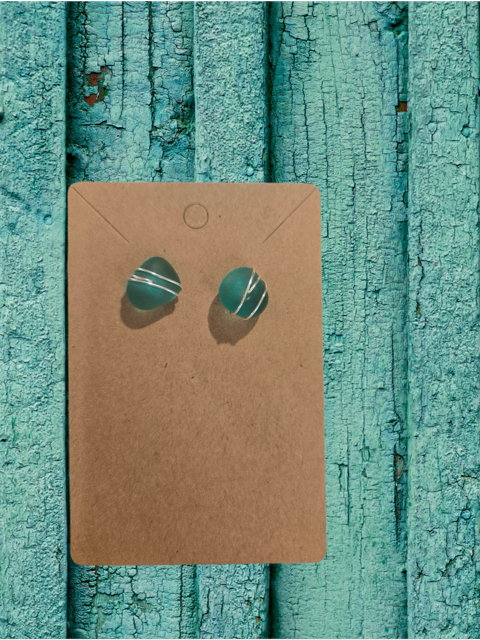 Teal Seaglass Post Earring