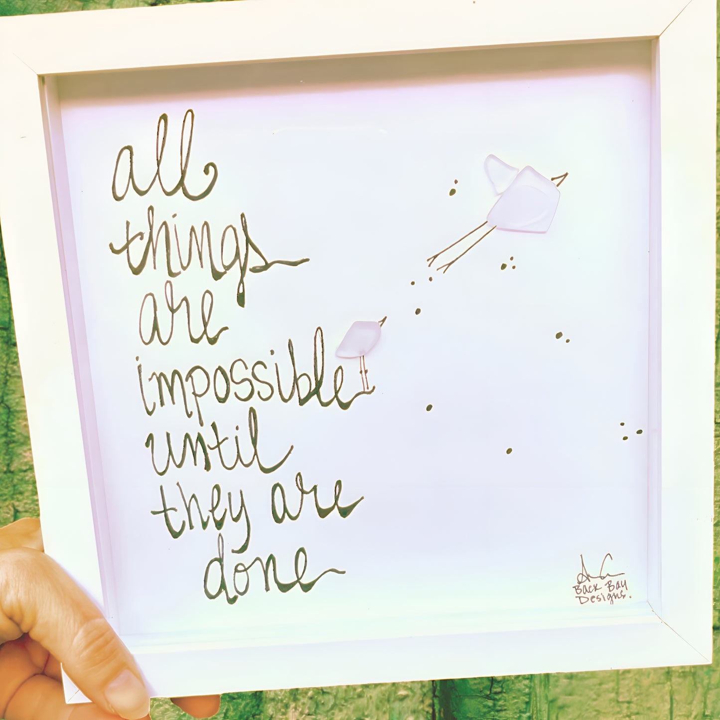 Impossible Until Its Done - Sea Glass Art, Graduation Gift, Office Classroom Decor, 8x8 framed