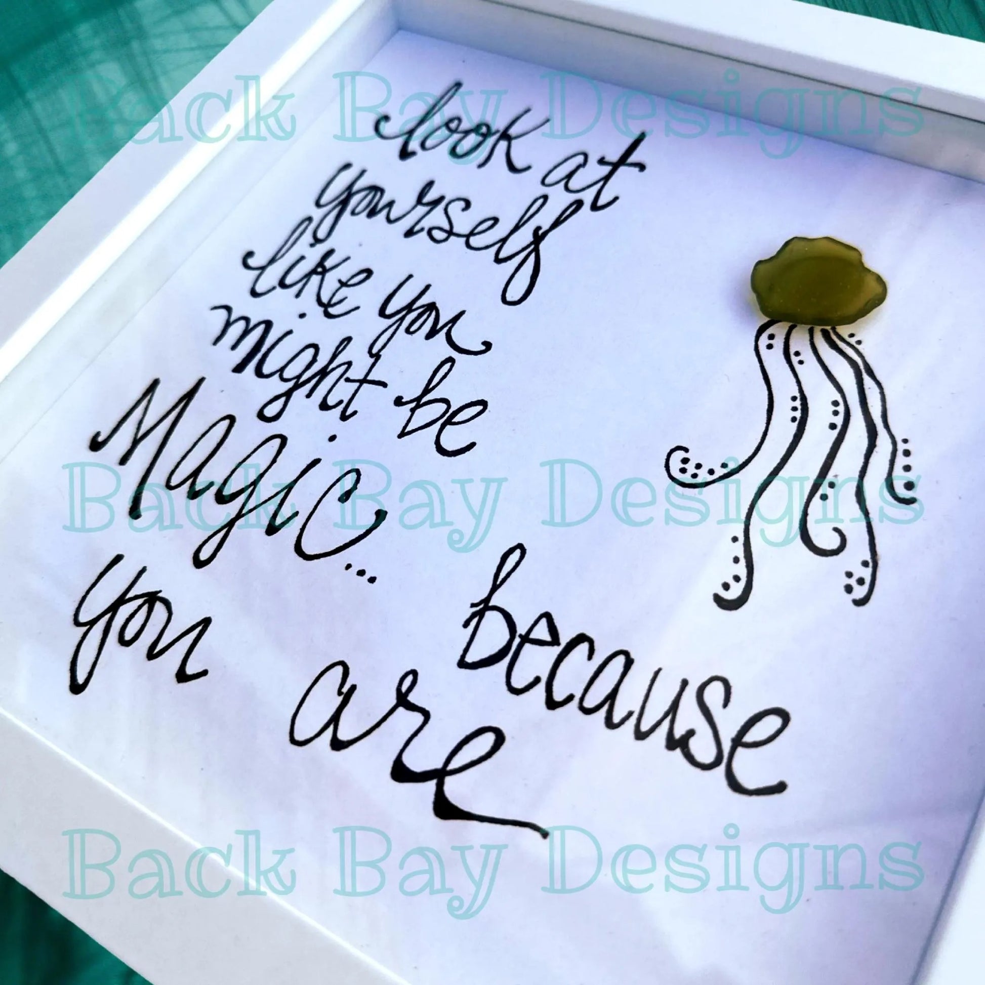 jellyfish magic watermark on table 8inch sea glass art