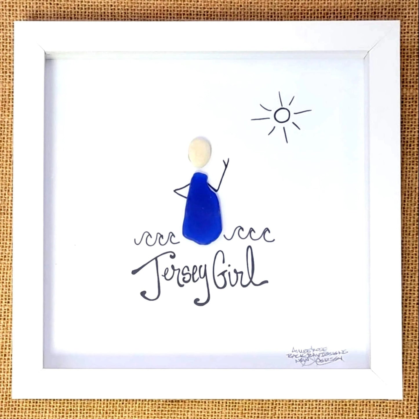 Jersey Girl - Sea Glass Art, NJ Appreciation, New Jersey Nostalgia, 8x8 framed