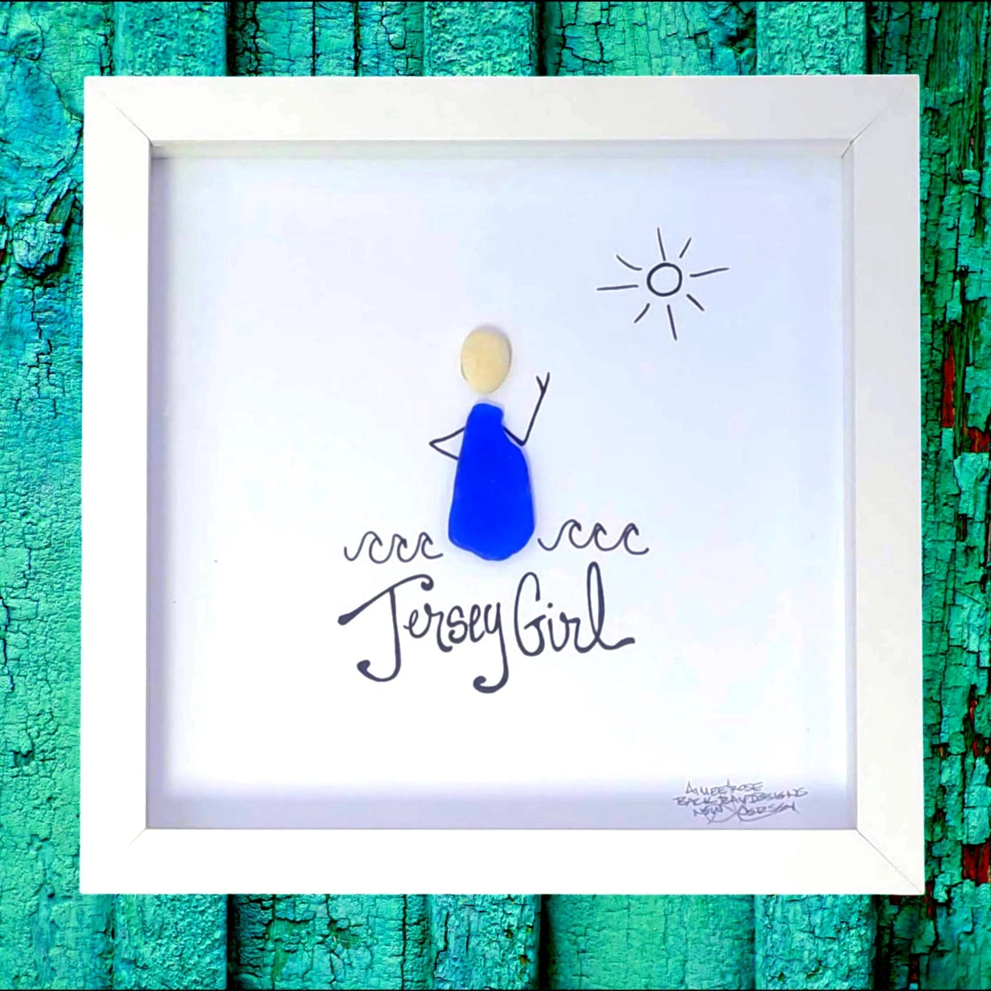 Jersey Girl - Sea Glass Art, NJ Appreciation, New Jersey Nostalgia, 8x8 framed