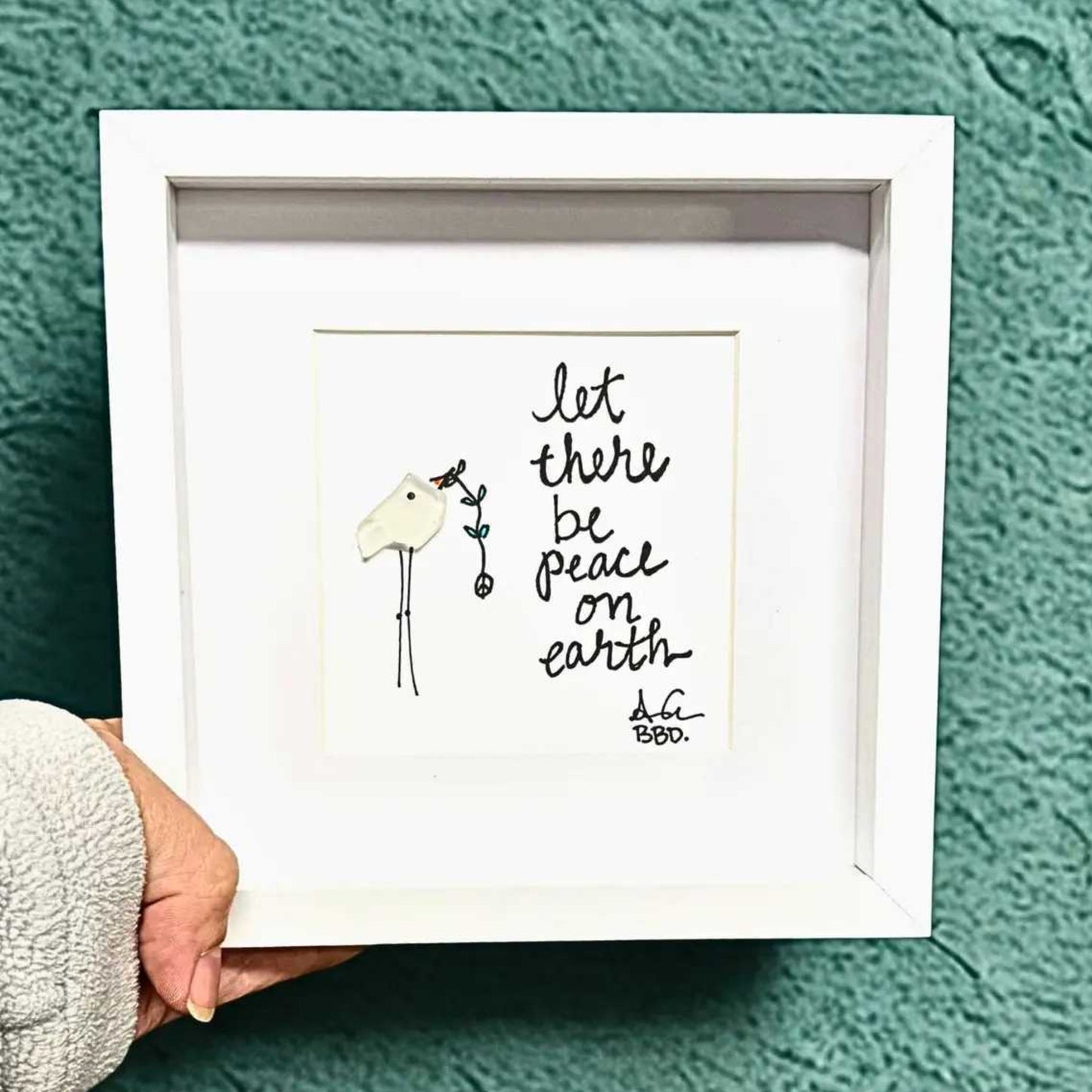 let there be peace on earth MINI sea glass art 6in 