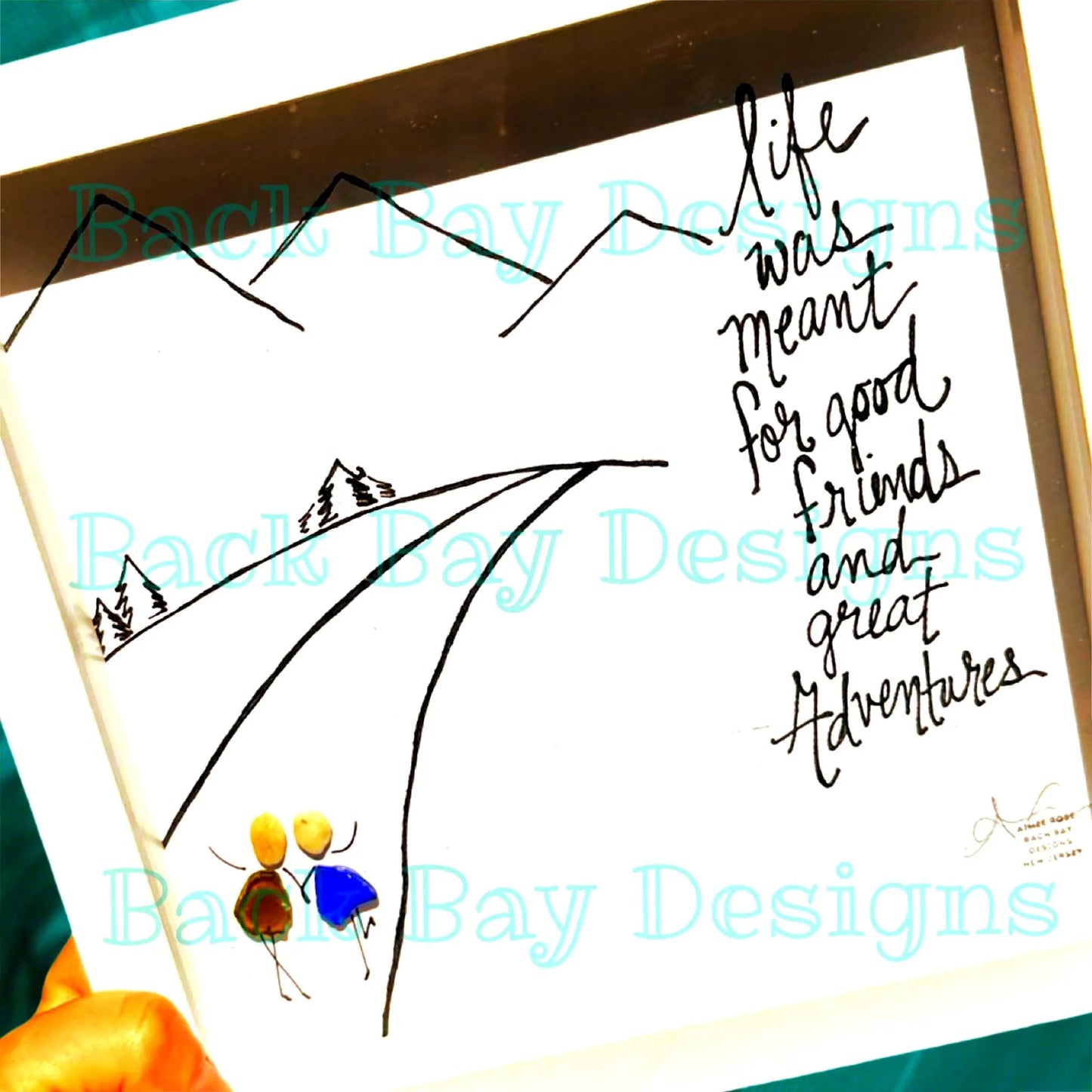 Life Adventures with Friends - Sea Glass Art, Travel Buddy Gift, Vacation Memories, 8x8 framed
