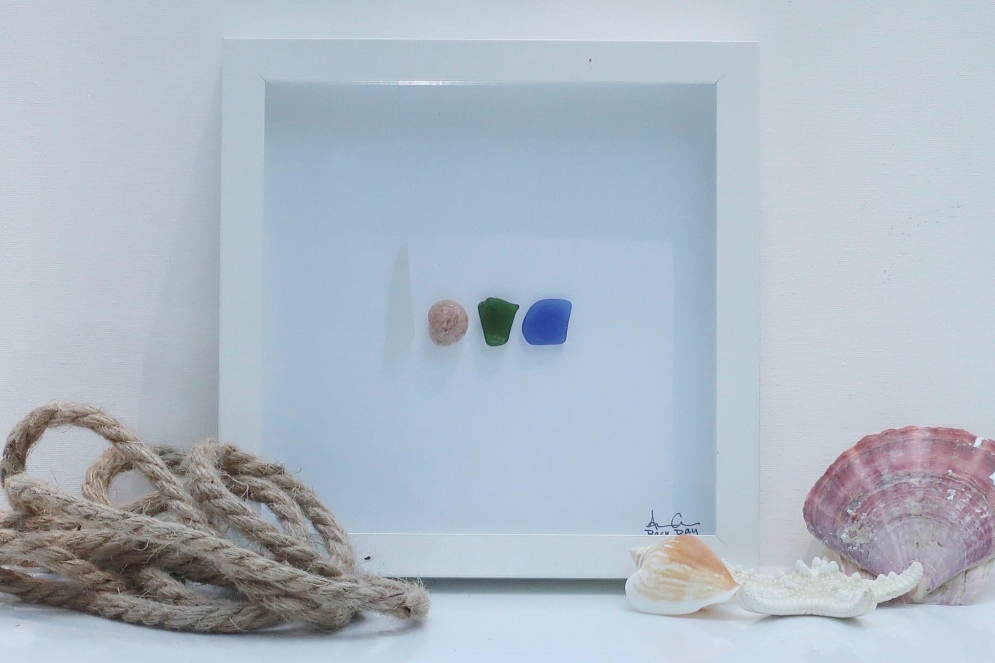 love sand dollar shell 8 in sea glass art white with rope