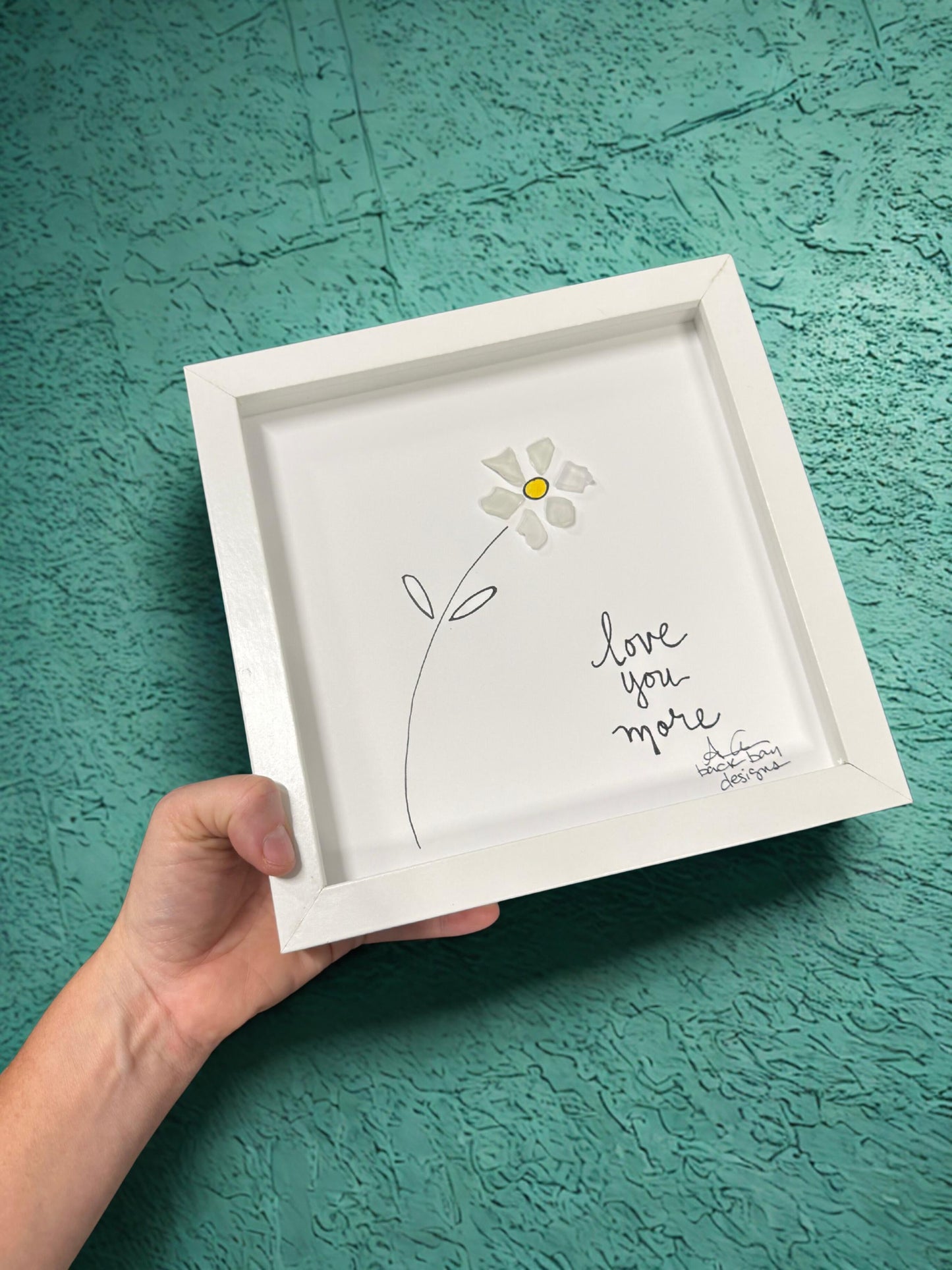 love you more daisy 8in sea glass art 