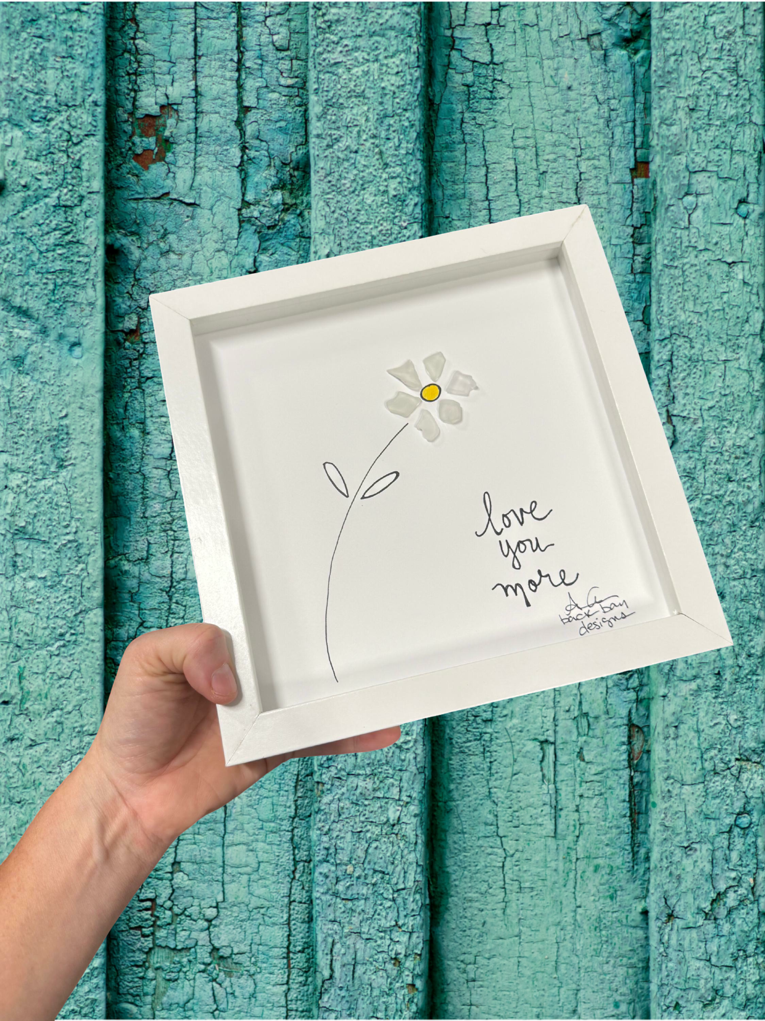 love you more daisy 8in sea glass art 2