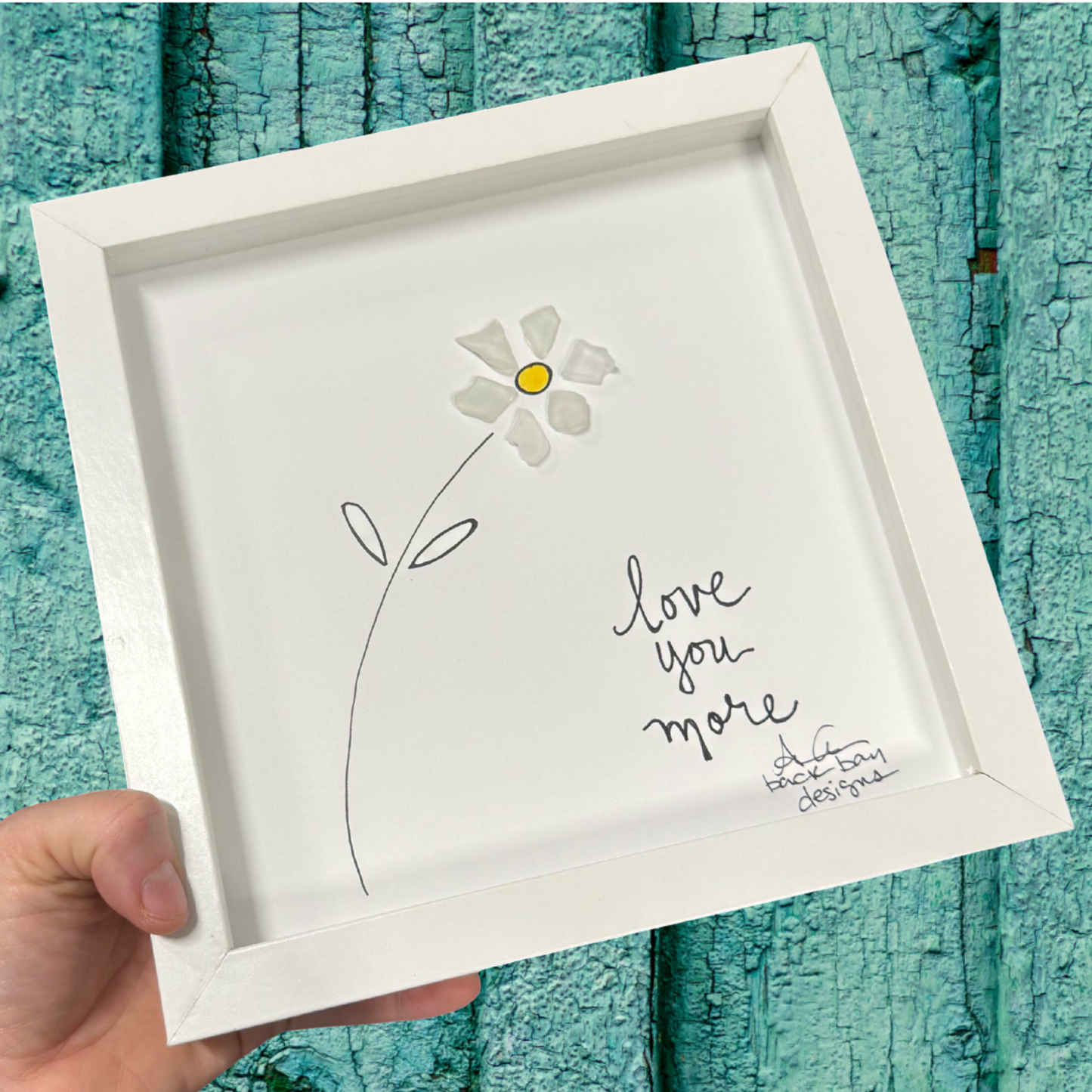 love you more daisy 8in sea glass art square