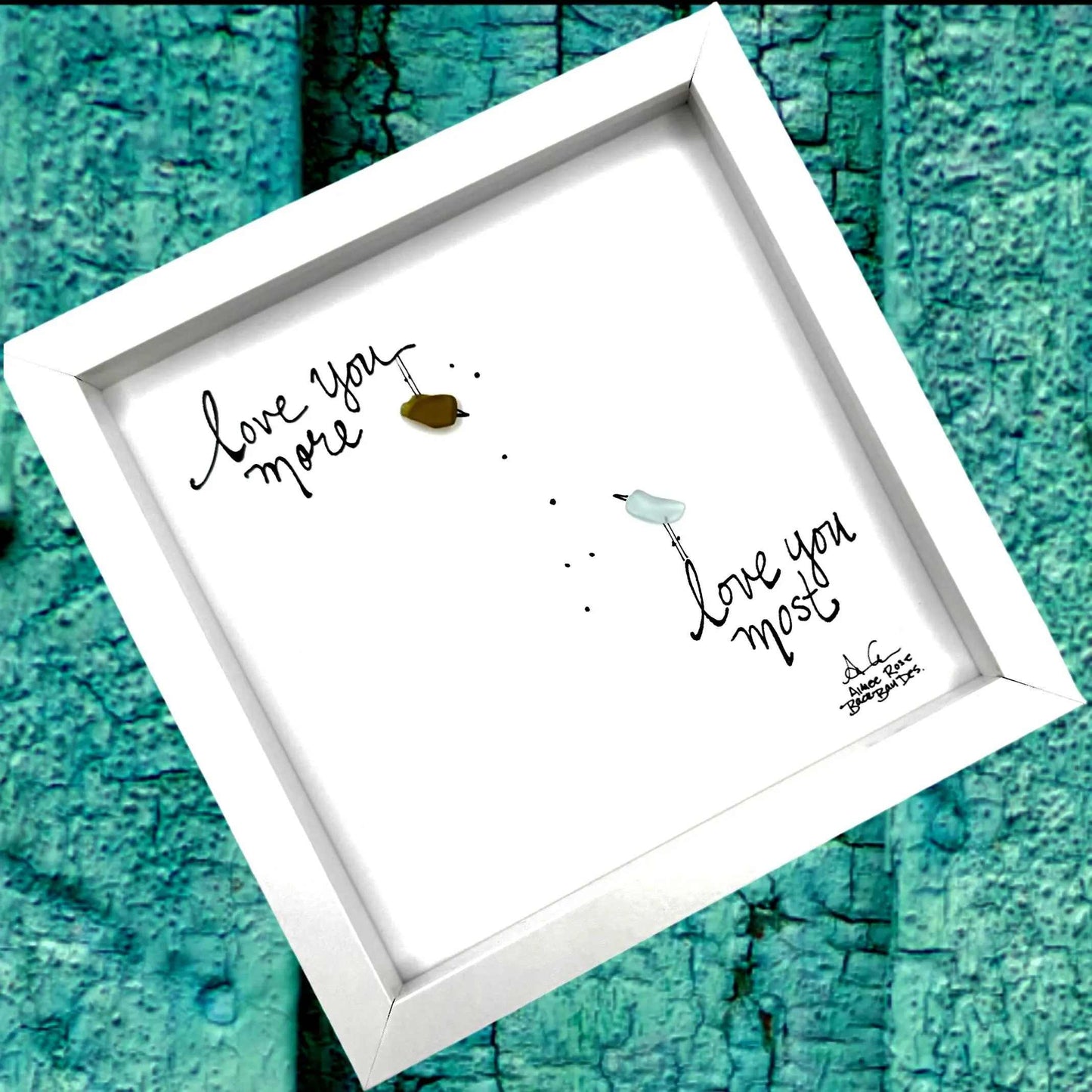 Love You Most - Birdsong Sea Glass Art, Son Daughter Gift, Celebrate Love Decor, 8x8 framed