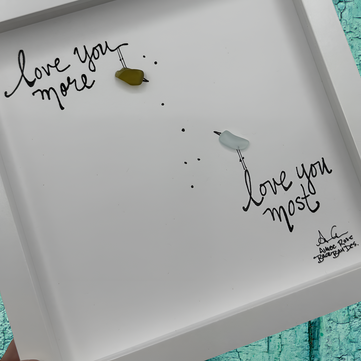 Love You Most - Birdsong Sea Glass Art, Son Daughter Gift, Celebrate Love Decor, 8x8 framed