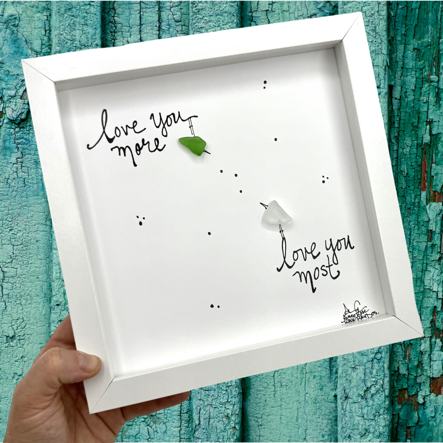 Love You Most - Birdsong Sea Glass Art, Son Daughter Gift, Celebrate Love Decor, 8x8 framed