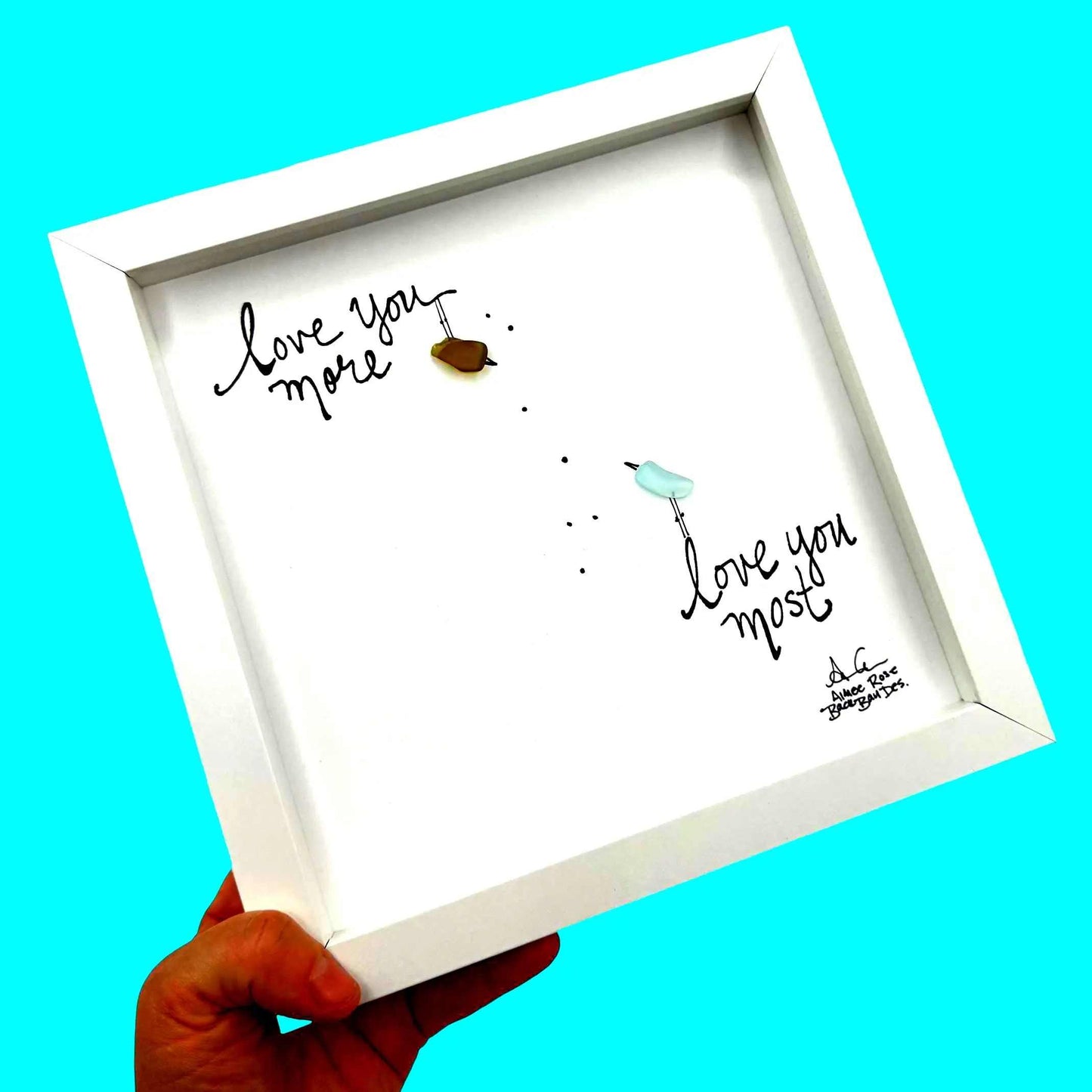 Love You Most - Birdsong Sea Glass Art, Son Daughter Gift, Celebrate Love Decor, 8x8 framed