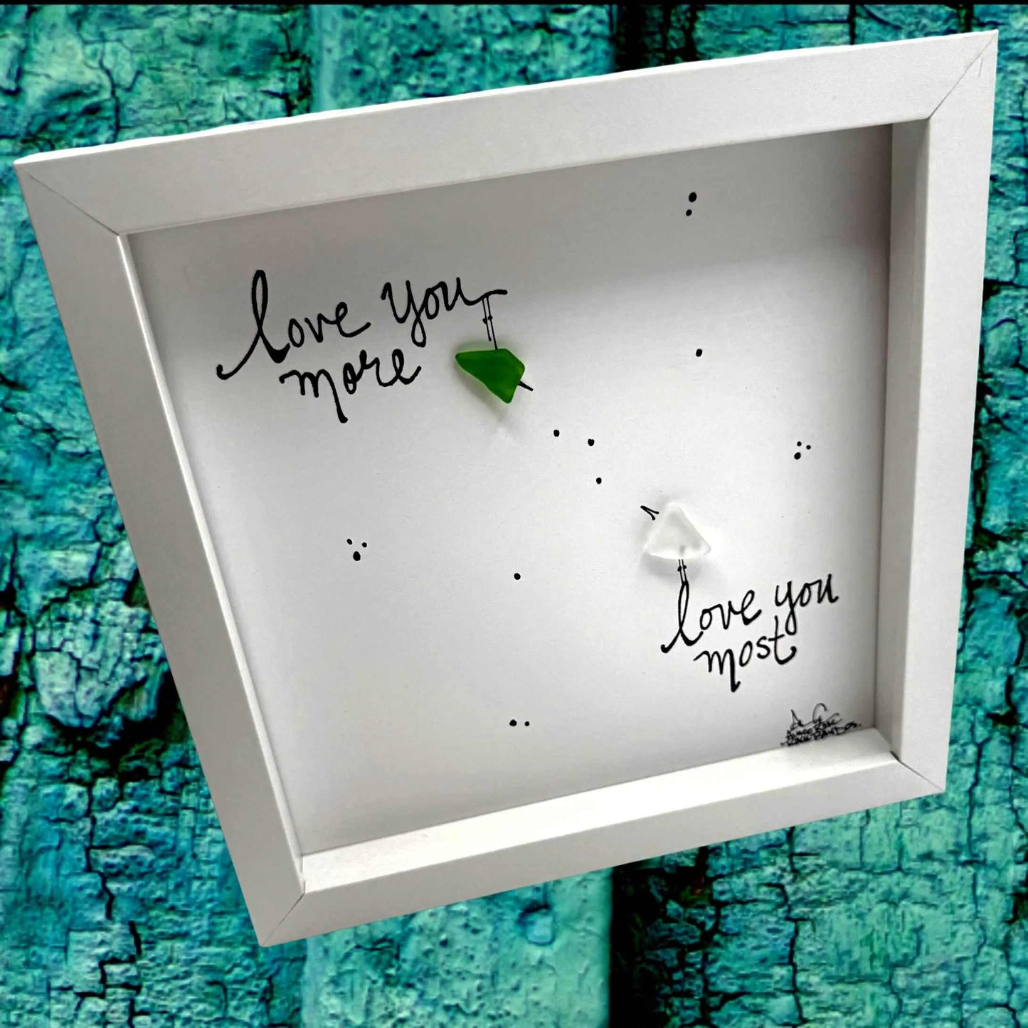 Love You Most - Birdsong Sea Glass Art, Son Daughter Gift, Celebrate Love Decor, 8x8 framed
