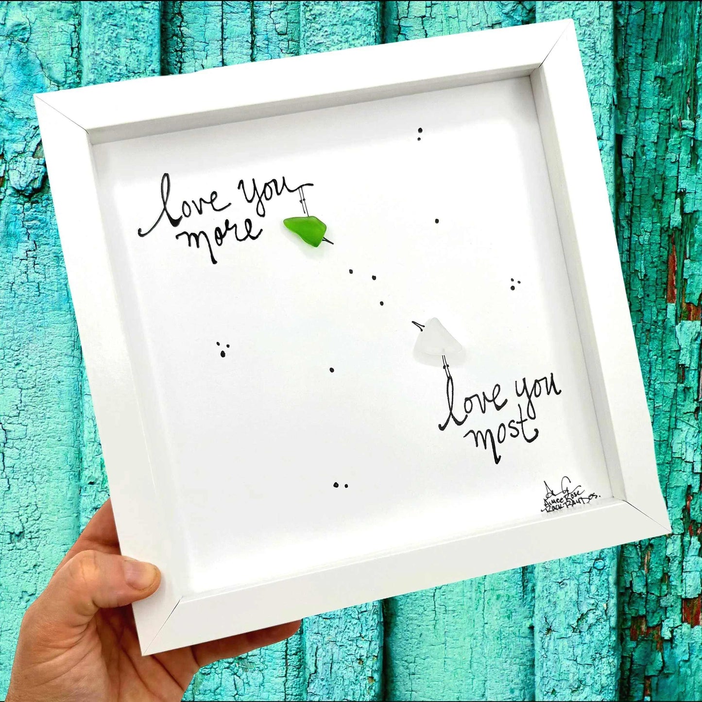 Love You Most - Birdsong Sea Glass Art, Son Daughter Gift, Celebrate Love Decor, 8x8 framed