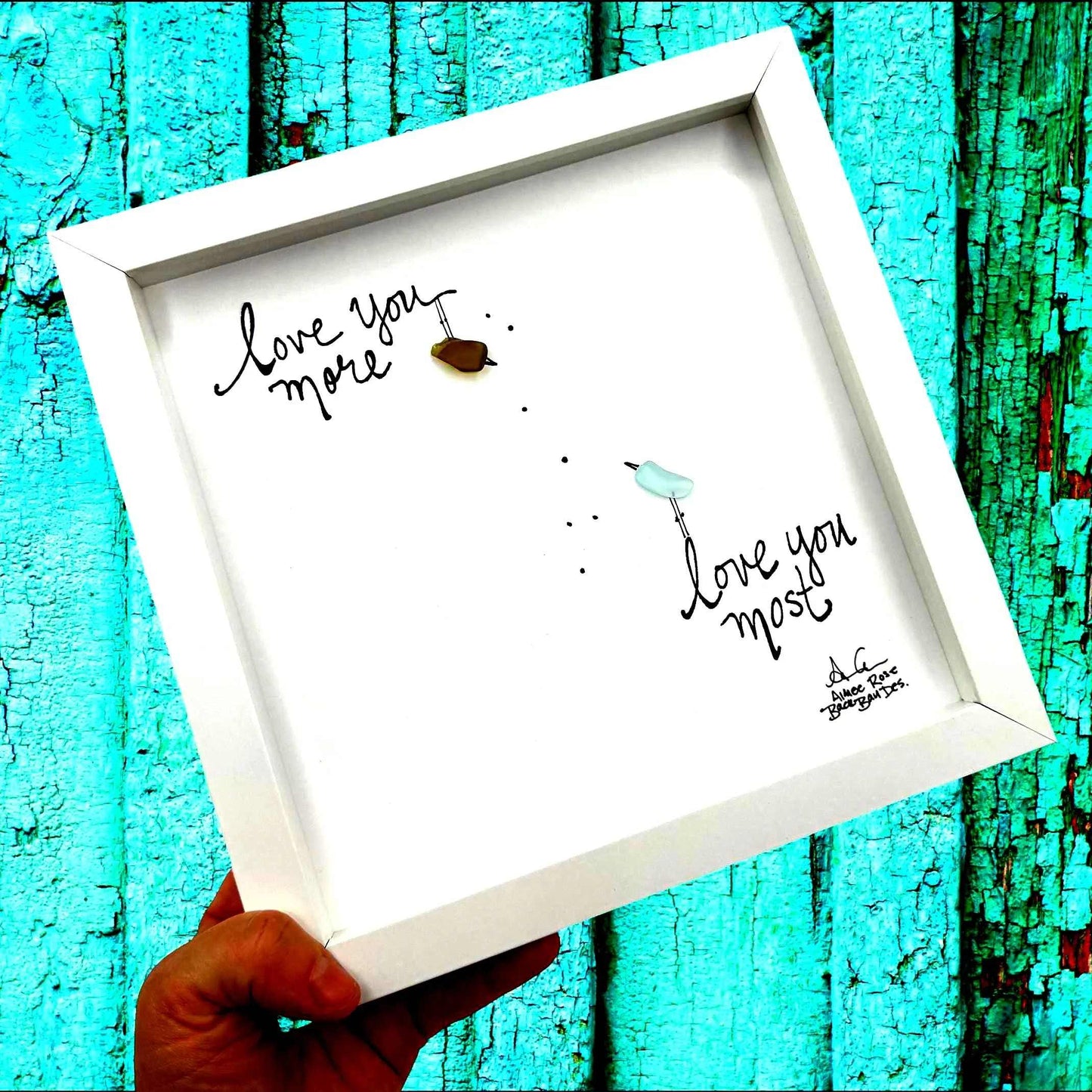 Love You Most - Birdsong Sea Glass Art, Son Daughter Gift, Celebrate Love Decor, 8x8 framed