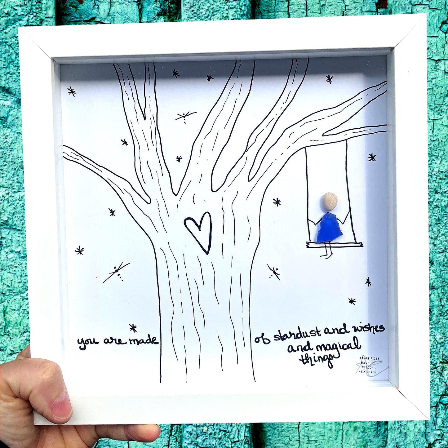 Swing Magical Things - Sea Glass Art, Birthday Gift, Baby Shower Present, 8x8 framed