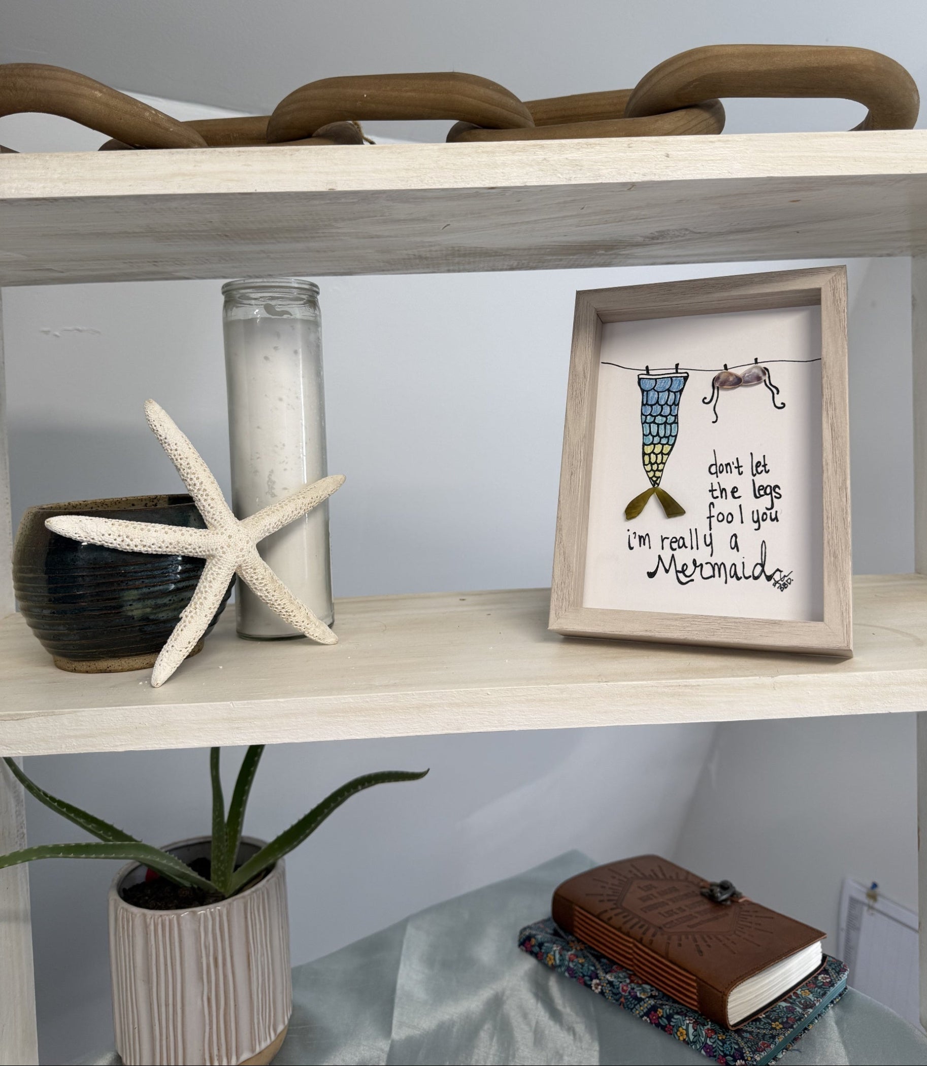 mermaid legs 5x7 whitewash 3 tier shelf 