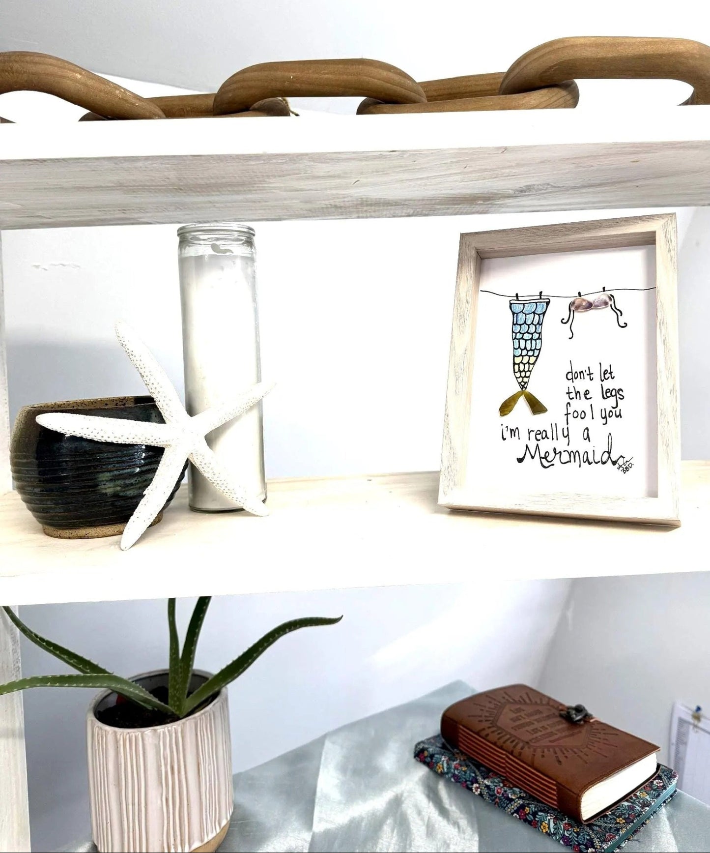 mermaid legs 5x7 whitewash 3 tier shelf bright