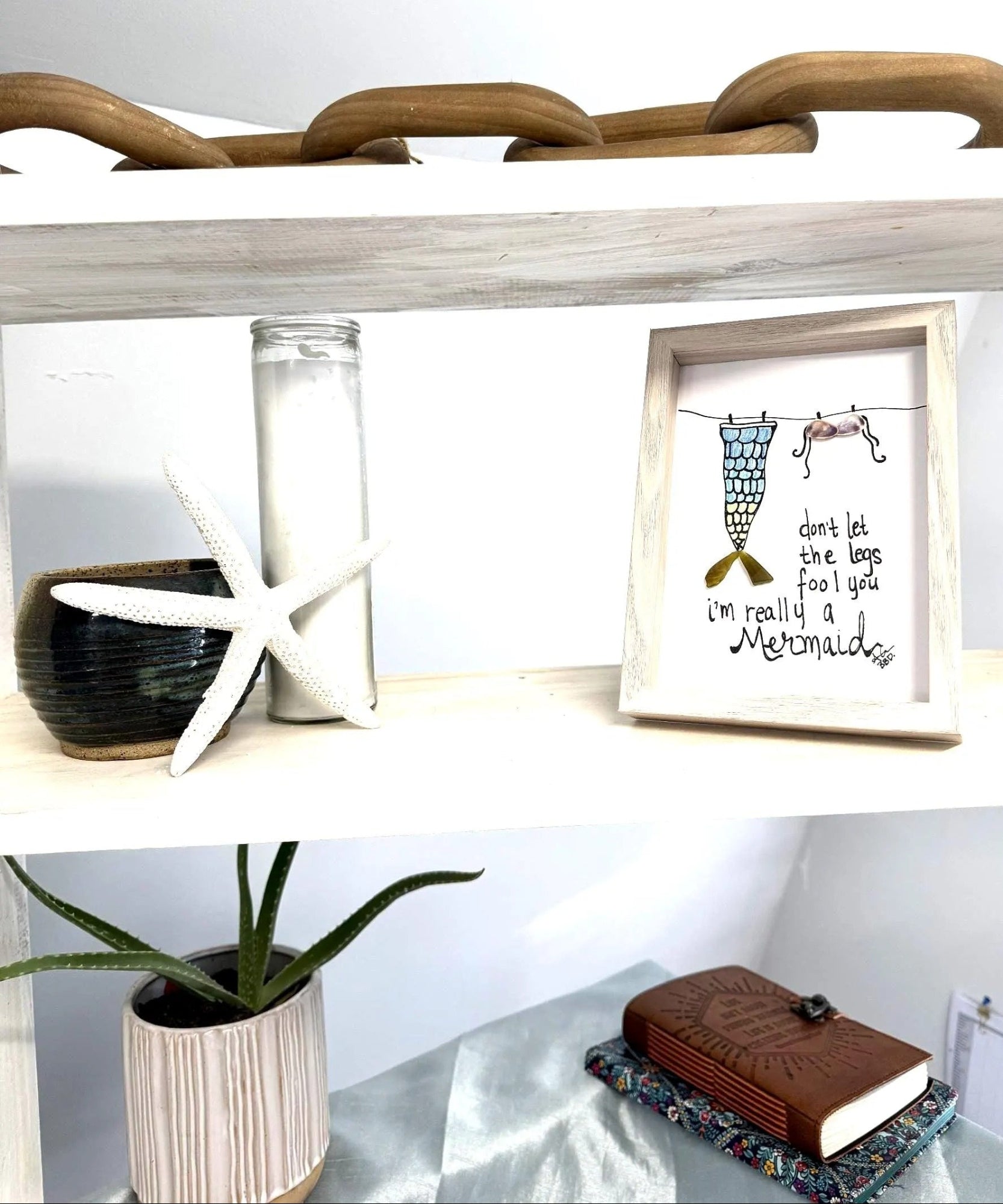 mermaid legs 5x7 whitewash 3 tier shelf bright