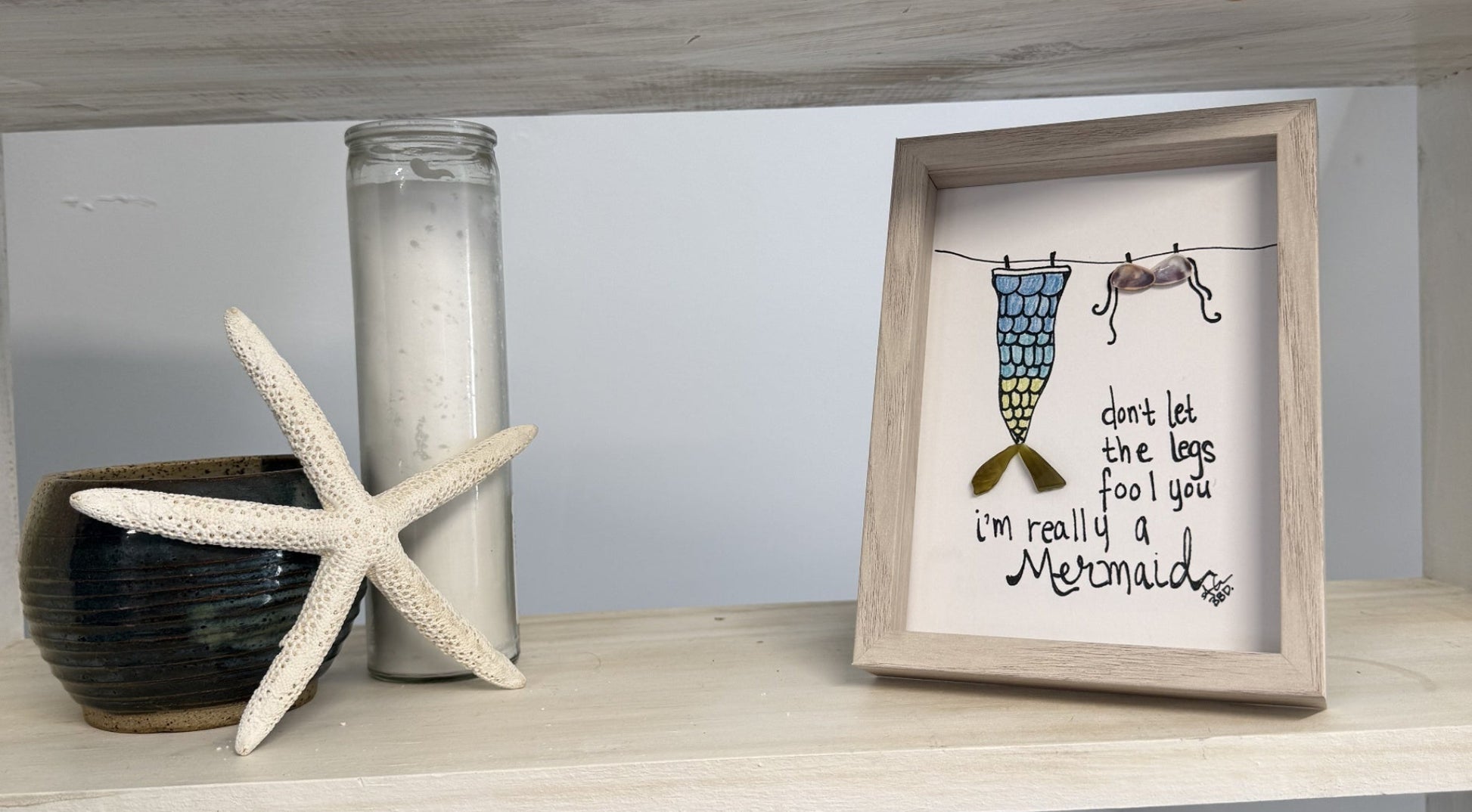 mermaid legs 5x7 whitewash one shelf 