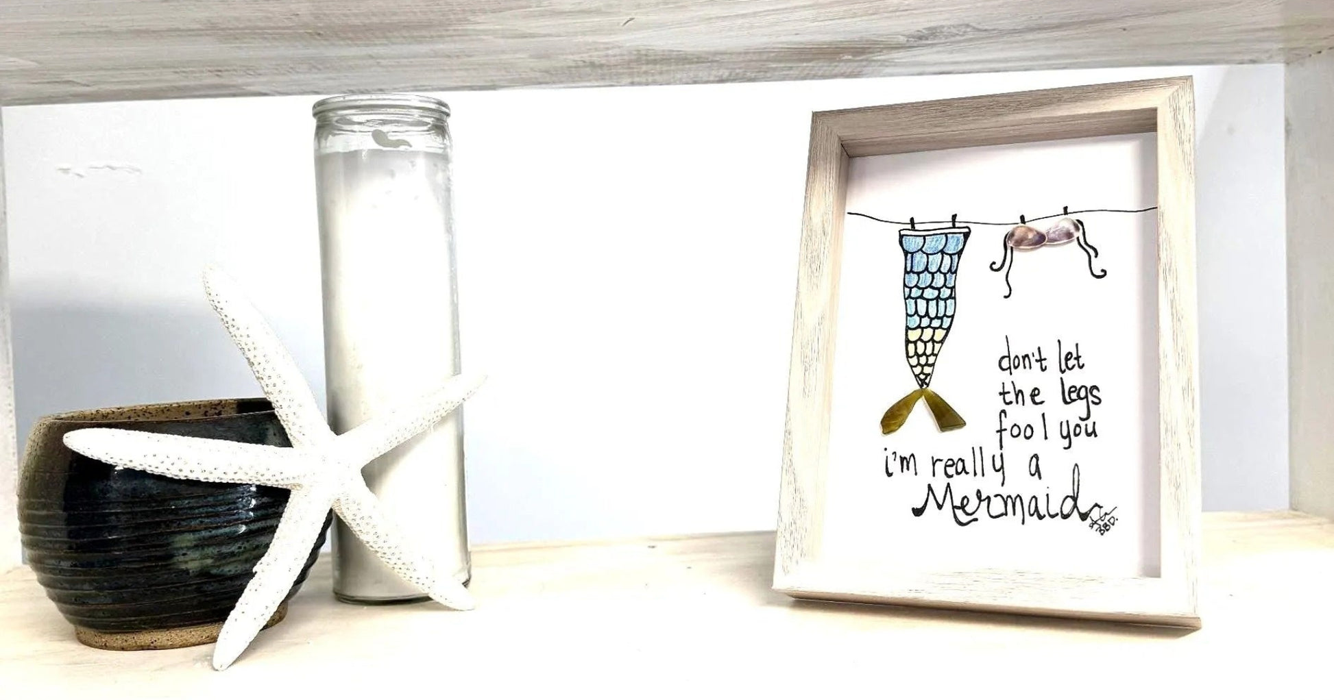 mermaid legs 5x7 whitewash one shelf bright