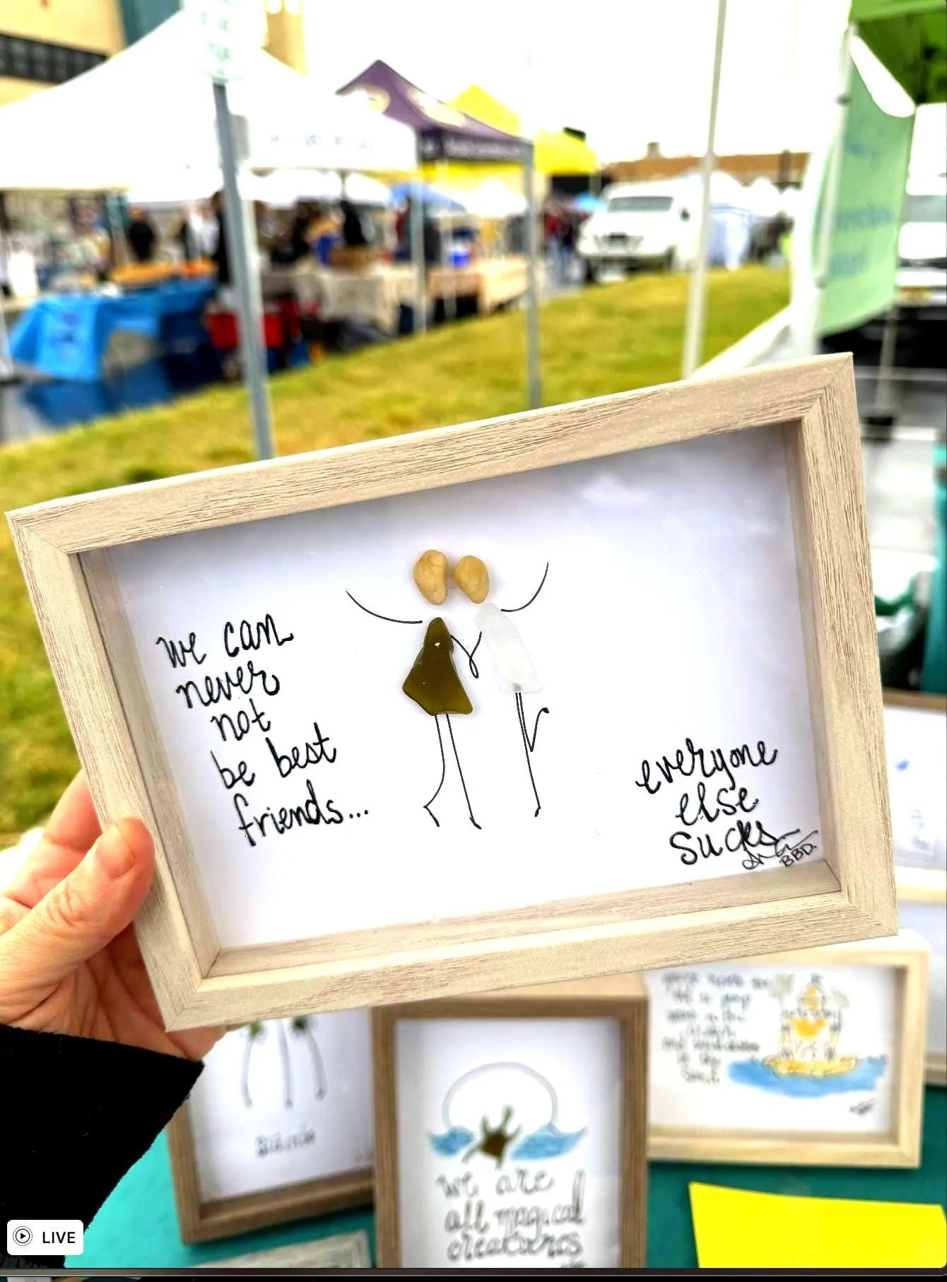 We Can Never NOT be Best Friends - Funny SLIM Sea Glass Art,  5x7 Whitewash Frame