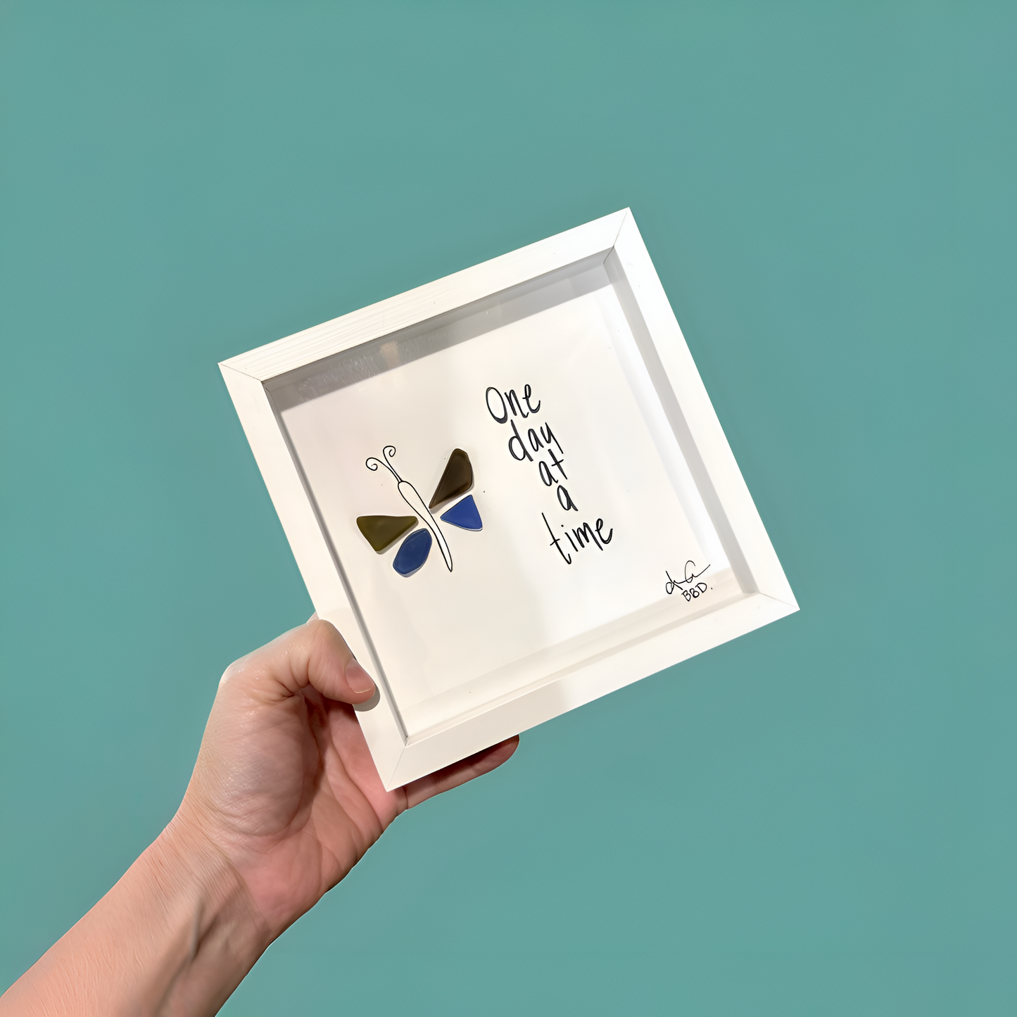 One Day At A Time Butterfly MINI - Sea Glass Art - 6x6 Framed
