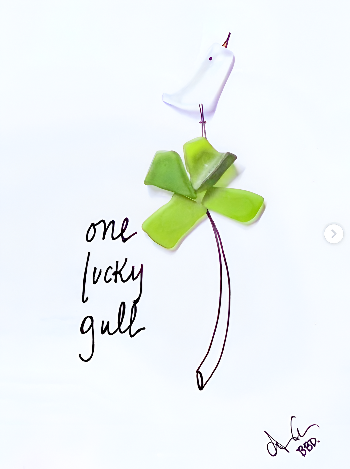 one lucky gull 5x7 sea glass art unframed