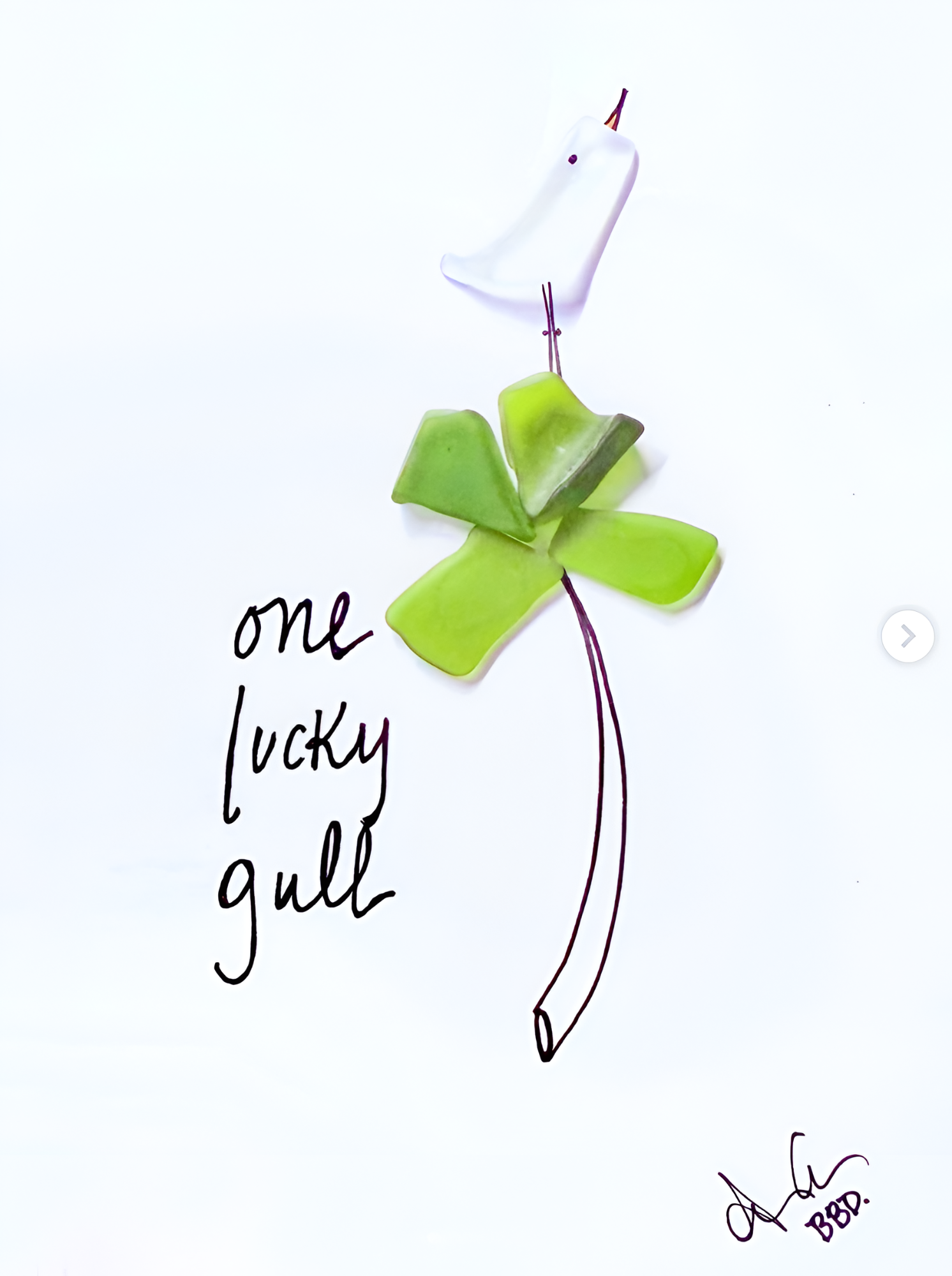 one lucky gull 5x7 sea glass art unframed
