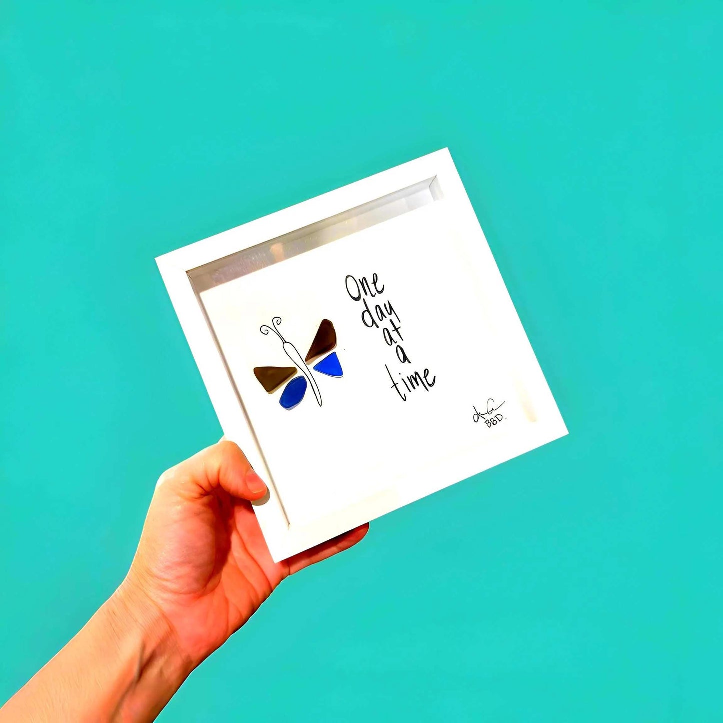One Day At A Time Butterfly MINI - Sea Glass Art - 6x6 Framed