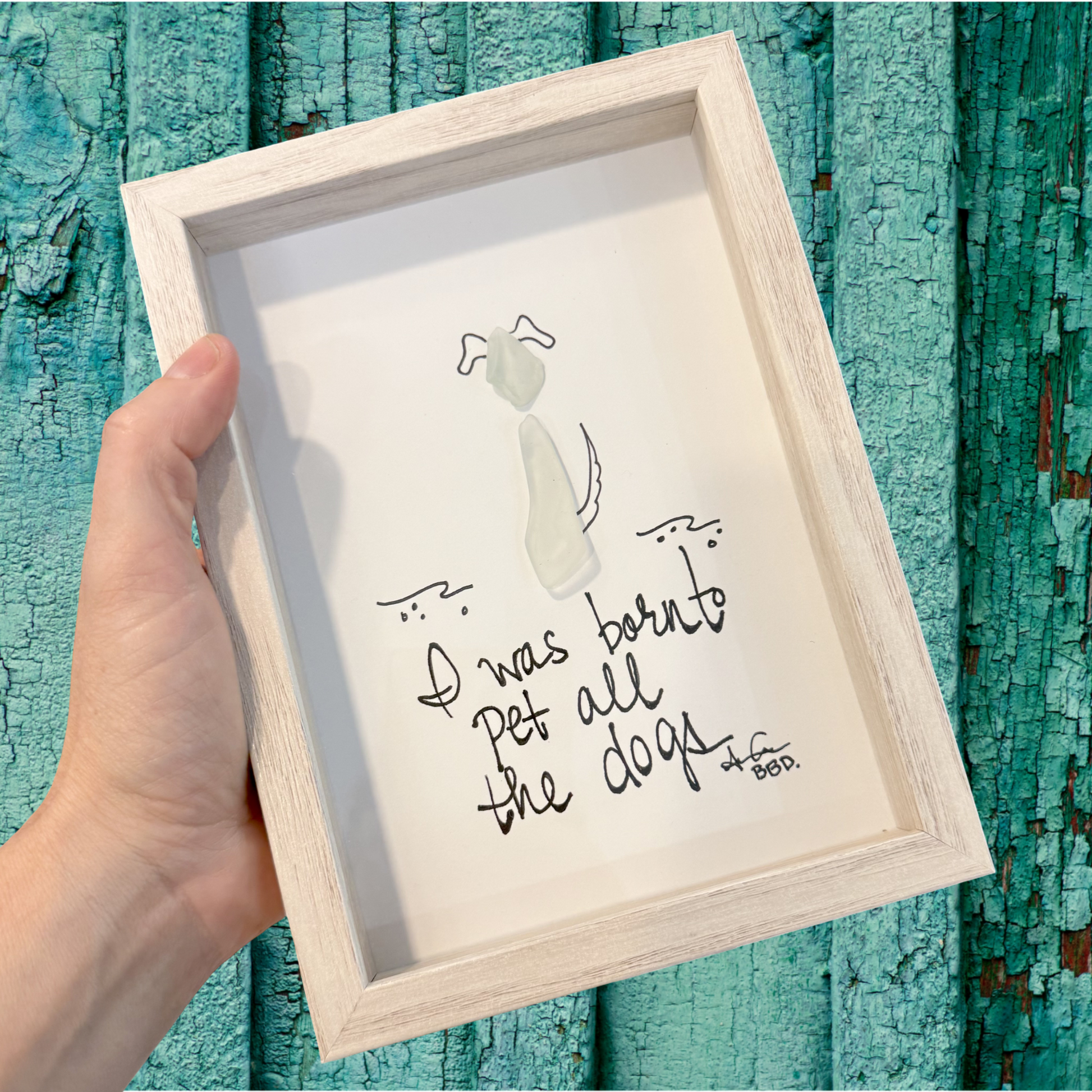 pet all the dogs 5x7 whitewash handheld square
