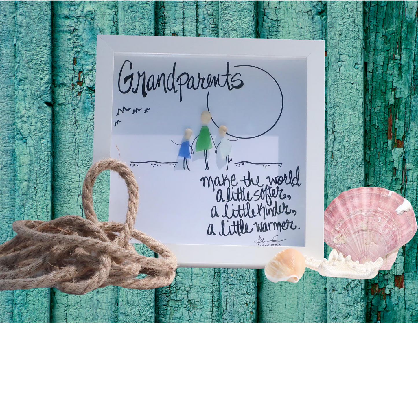 Grandparents Make The World Warmer - Coastal Grandmom Grandpop Sea Glass Art