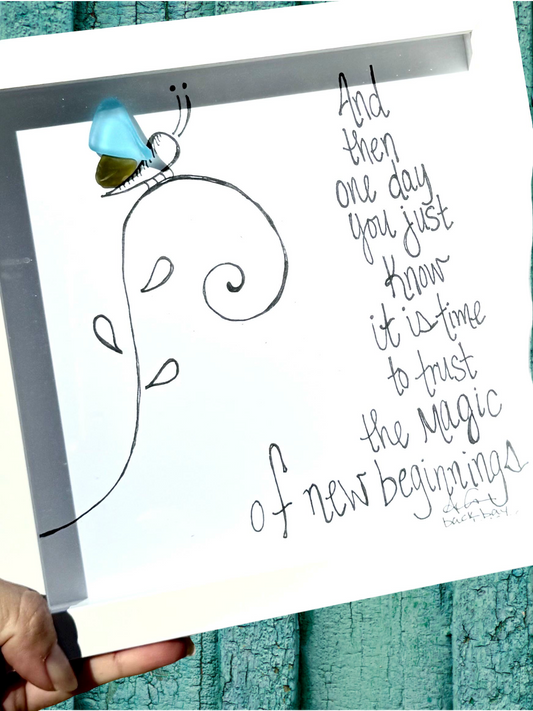 New Beginnings - Sea Glass Art, Butterfly Meditation, New Job Gift, House Warming