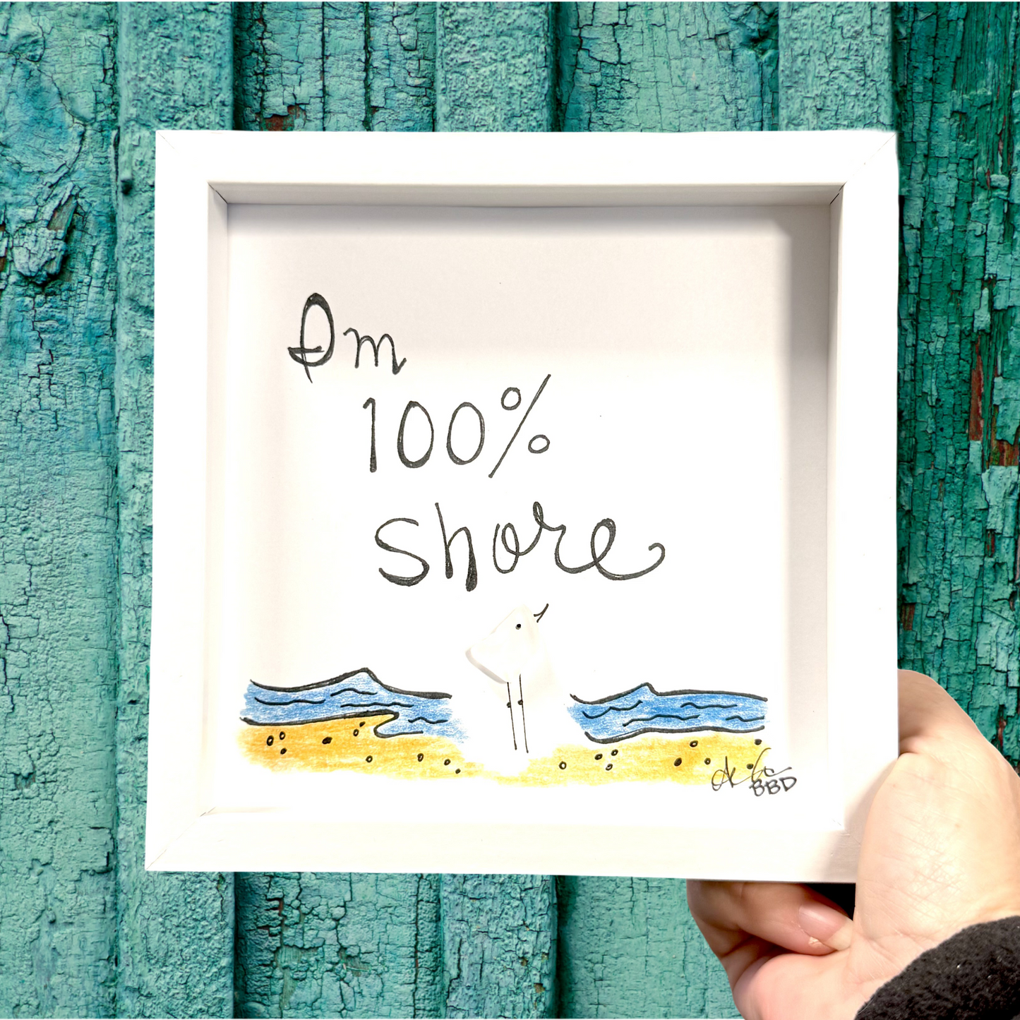 100% Shore MINI - Sea Glass Art - 6x6 Framed