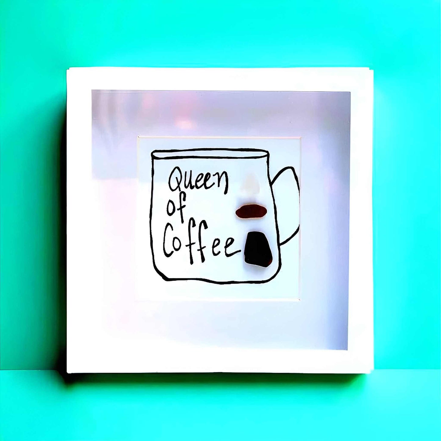 Queen of Coffee MINI - Sea Glass Art - 6x6 Framed