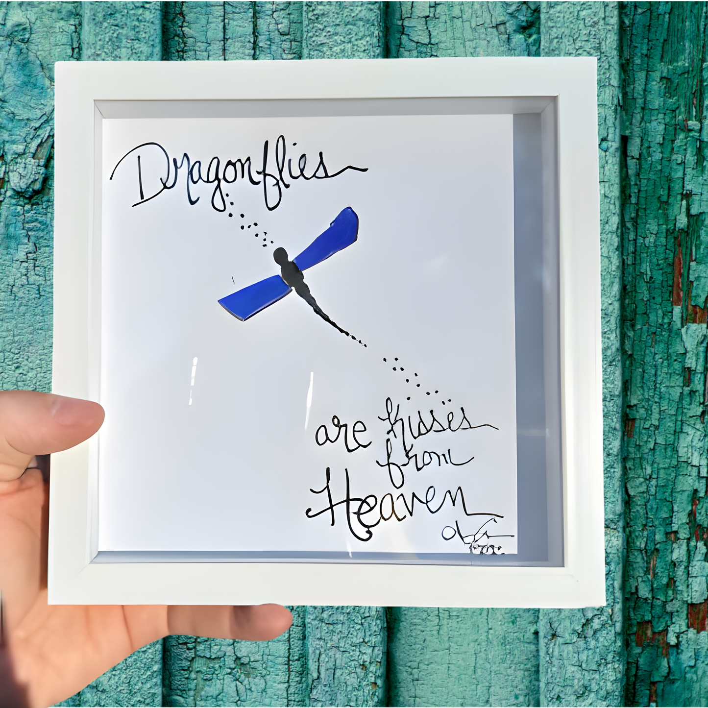 Dragonfly Heaven  MINI - Sea Glass Art - 6x6 Framed