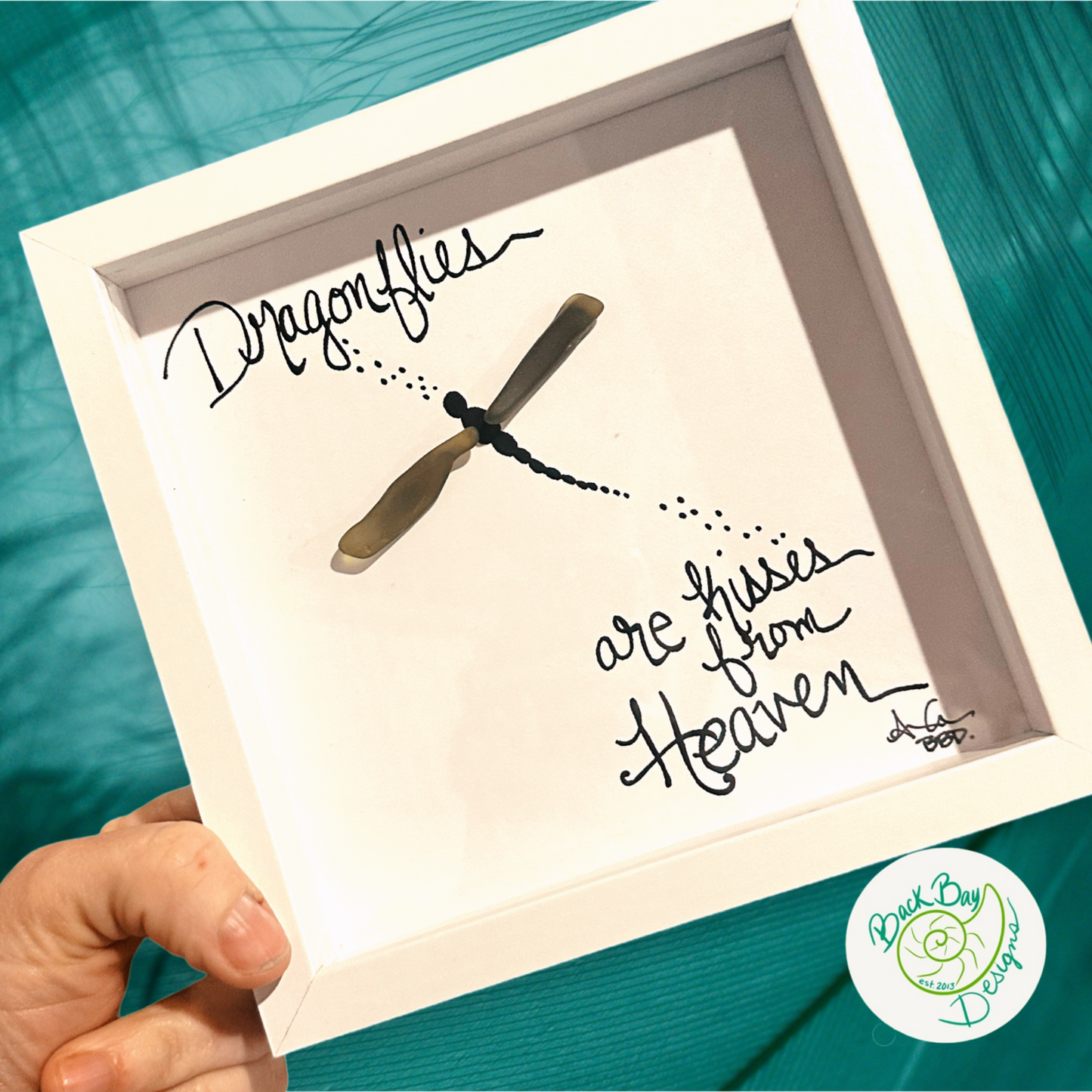 Dragonfly Heaven  MINI - Sea Glass Art - 6x6 Framed