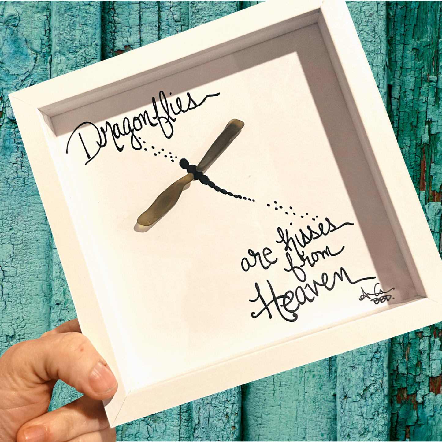 Dragonfly Heaven  MINI - Sea Glass Art - 6x6 Framed