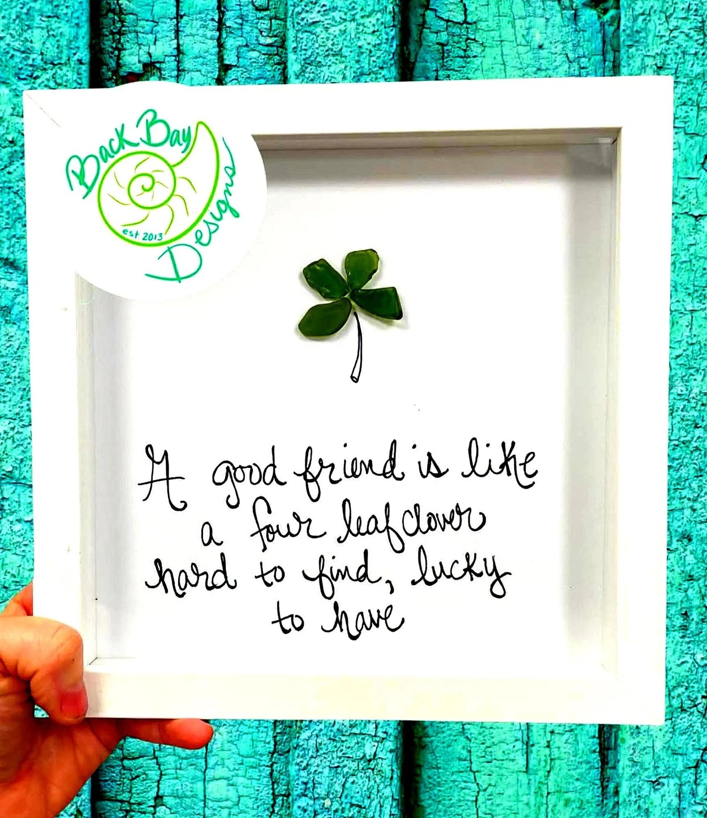 A Good Friend Is Like A Four Leaf Clover - Friendship Appreciation Gift - Sea Glass Art, 8x8 Framed