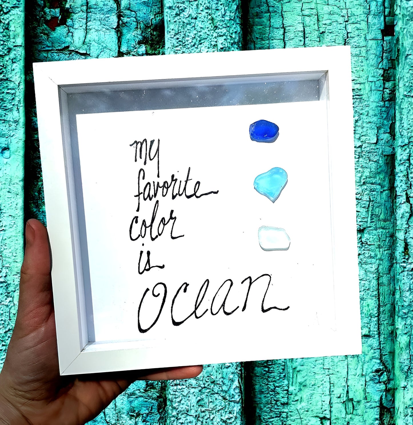 Favorite Color Ocean  MINI - Sea Glass Art - 6x6 Framed