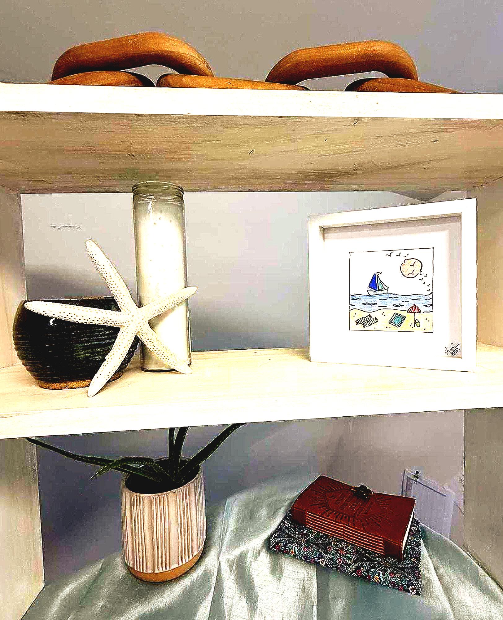 sailboat beach MINI 3tier shelf Bright 6in sea glass art
