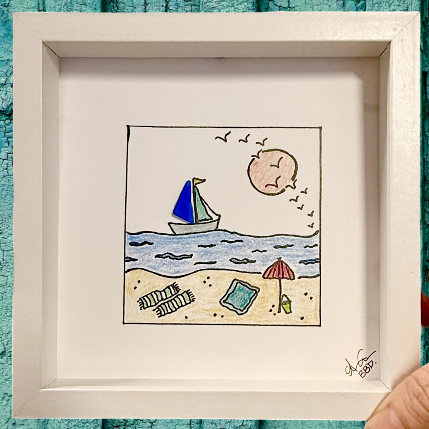 sailboat beach MINI 6in close up 