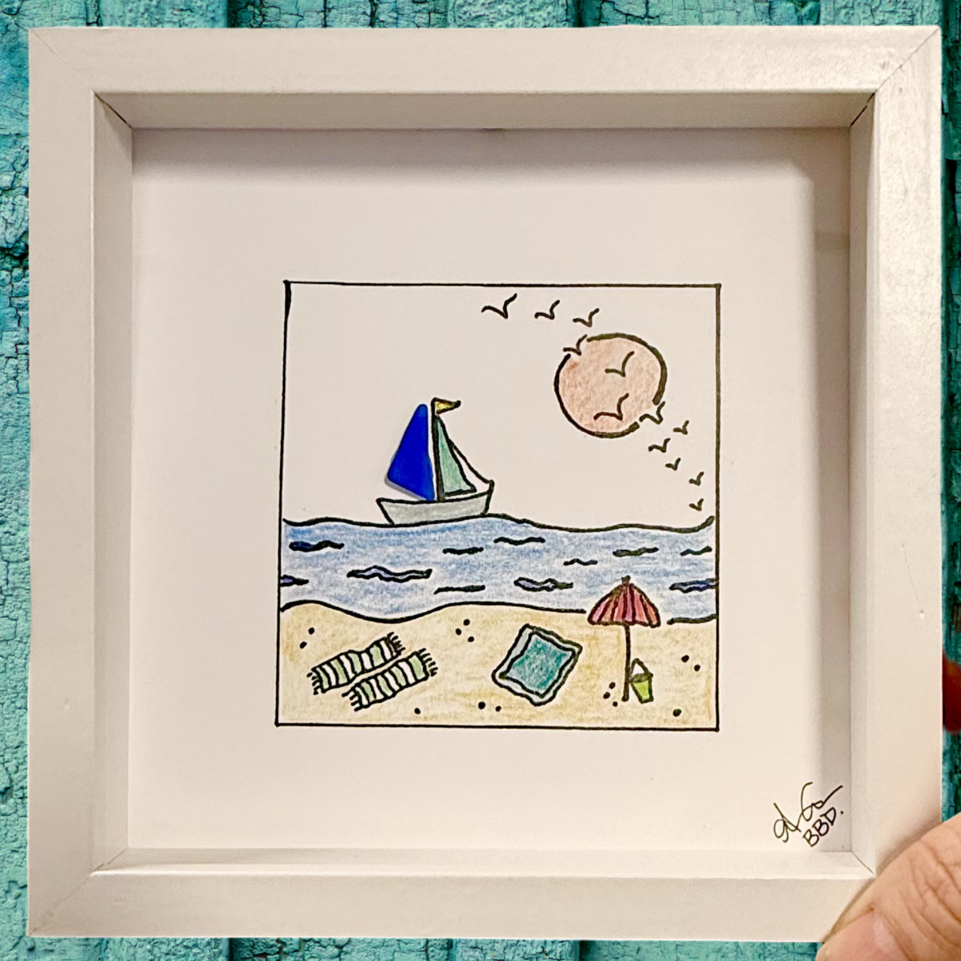 sailboat beach MINI 6in close up 