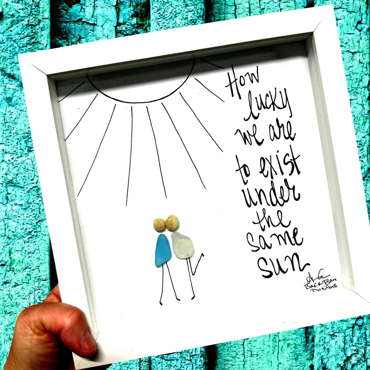 Same Sun - Sea Glass Art, Birthday Gift for Loved One, Uplifting Celestial Decor, 8x8 framed