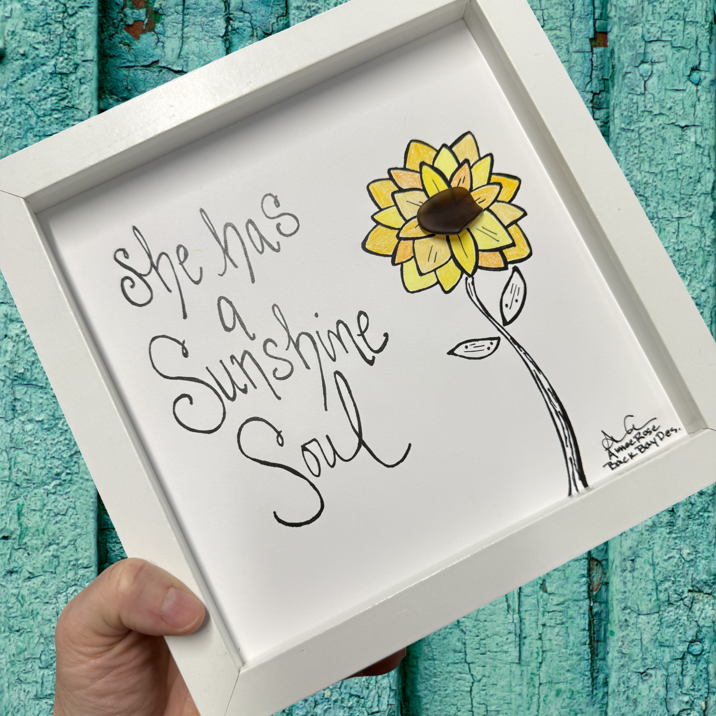 she has a sunshine soul 8x8 sea glass art 
