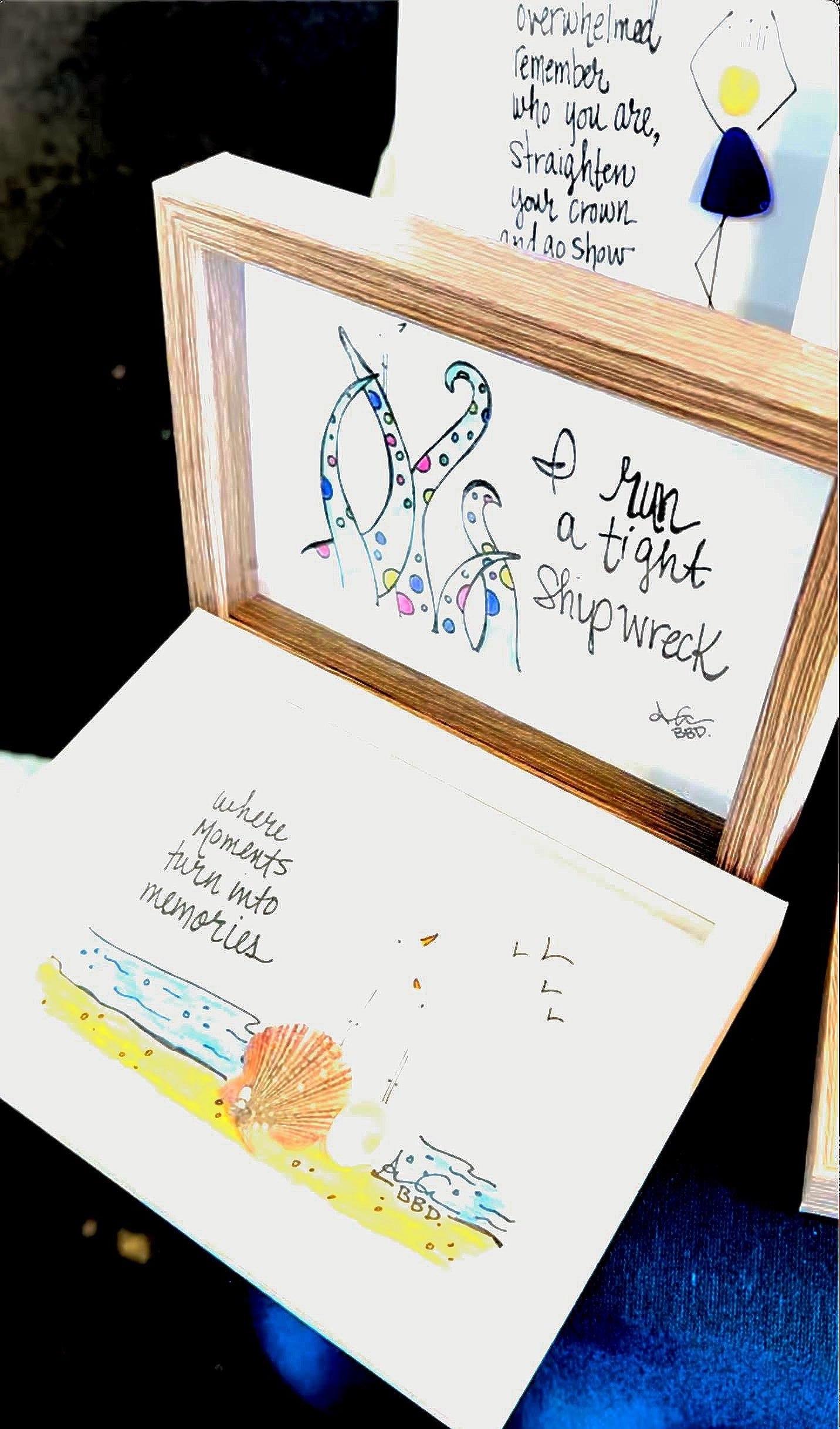 Moments Into Memories - SLIM Sea Glass Art,  5x7 Whitewash Frame