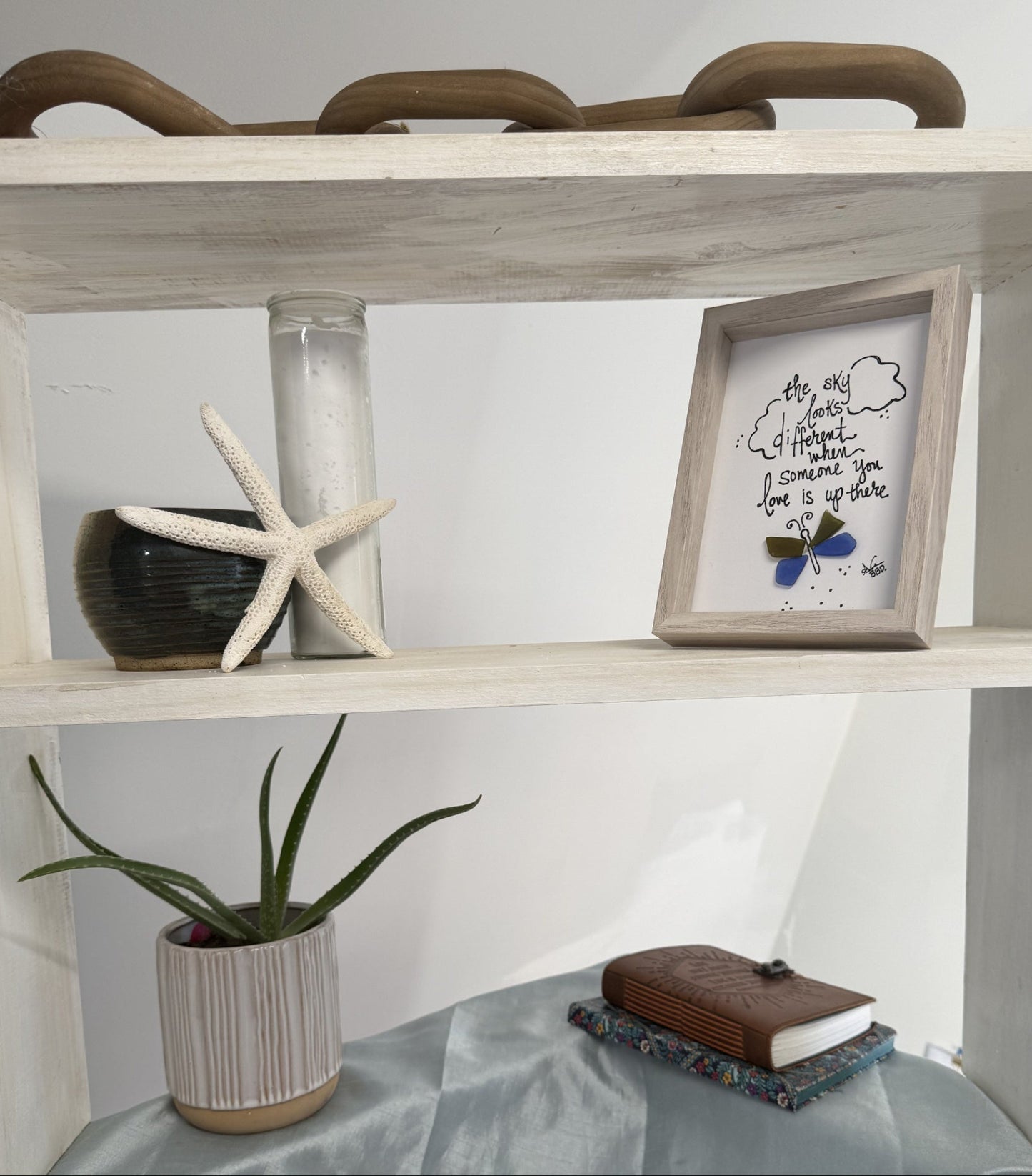 sky looks different 5x7 whitewash 3 tier shelf 