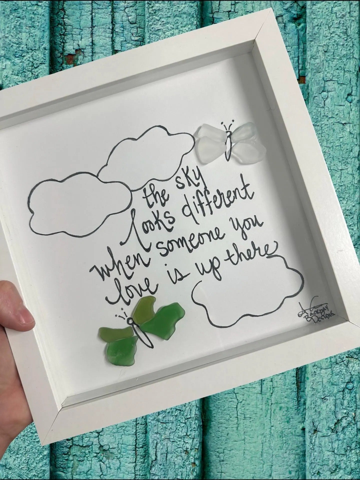 Sky Looks Different - Sea Glass Art, Memorial Remembrance Gift, Butterfly Clouds Meditation